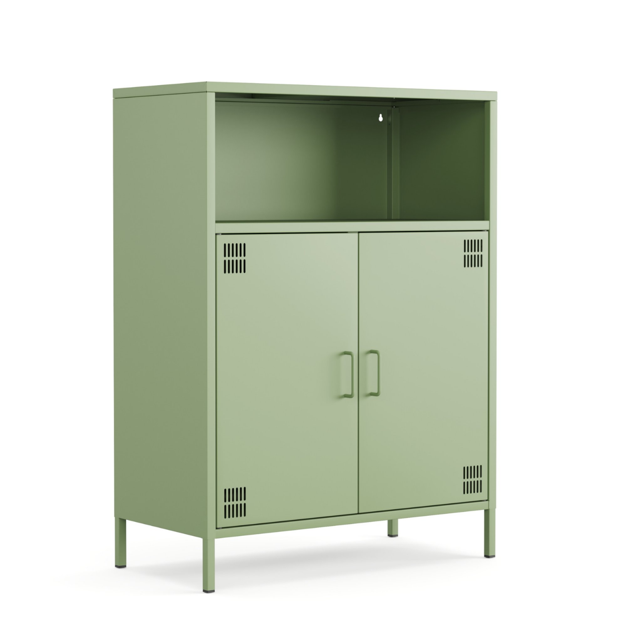Pera Metal Dolap 2 Kapılı, Açık Raflı 80,50 x 40 x 109,50 cm - Ral 6011 Yeşil