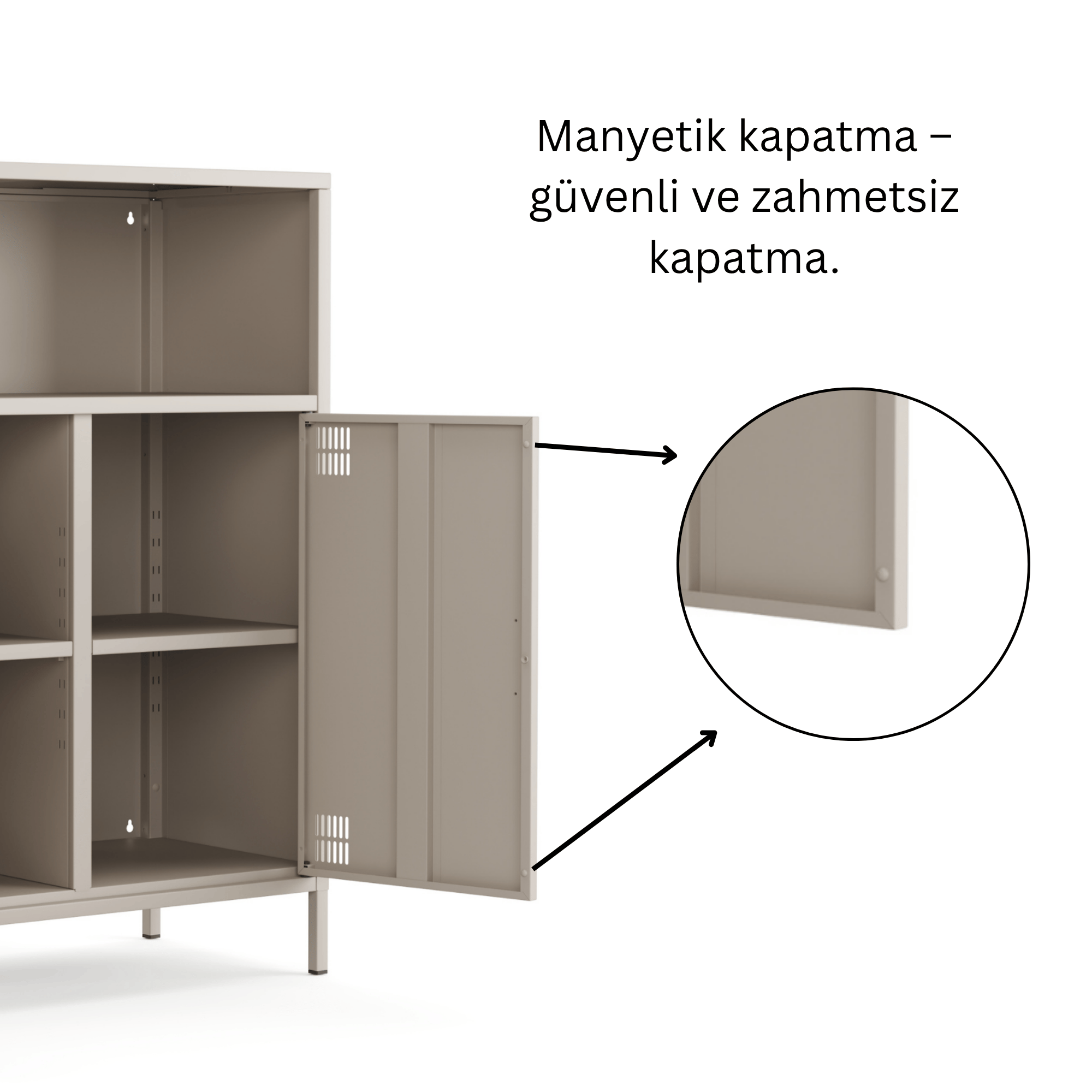 Pera Metal Dolap 2 Kapılı, Açık Raflı 80,50 x 40 x 109,50 cm - Bej Rengi