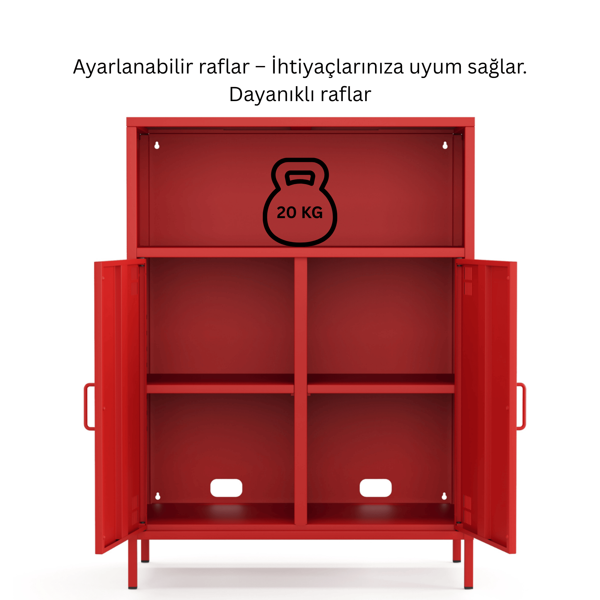 Pera Metal Dolap 2 Kapılı, Açık Raflı 80,50 x 40 x 109,50 cm - Ral 3020 Kırmızı