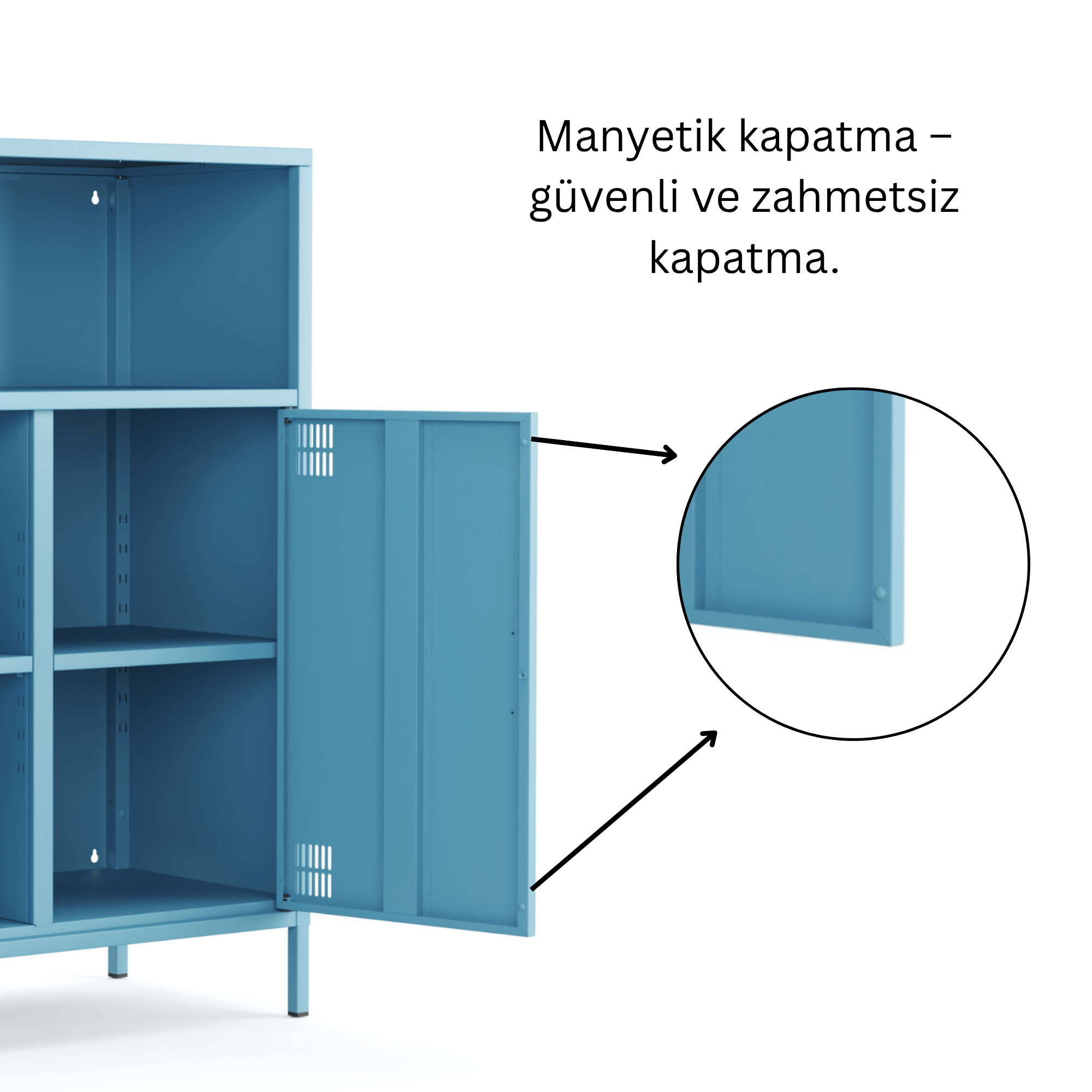 Pera Metal Dolap 2 Kapılı, Açık Raflı 80,50 x 40 x 109,50 cm - Ral 5024 Mavi
