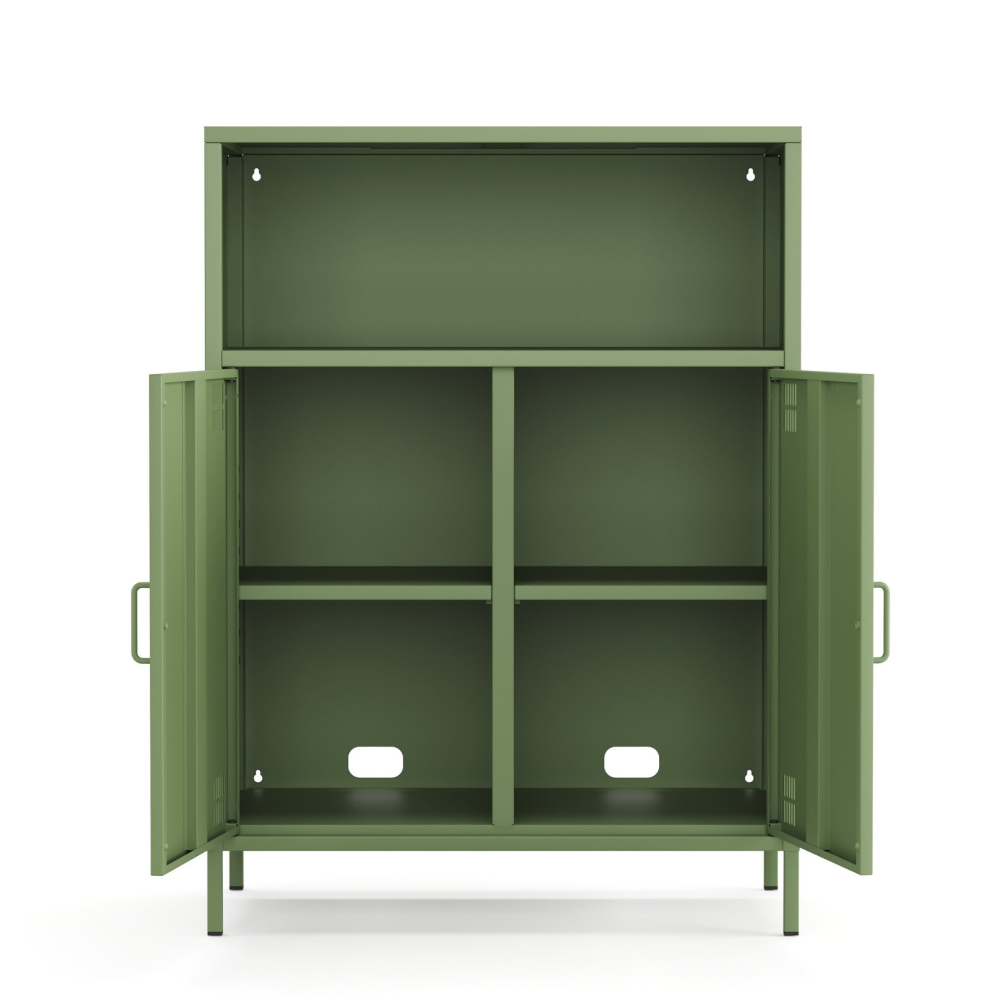 Pera Metal Dolap 2 Kapılı, Açık Raflı 80,50 x 40 x 109,50 cm - Ral 6011 Yeşil