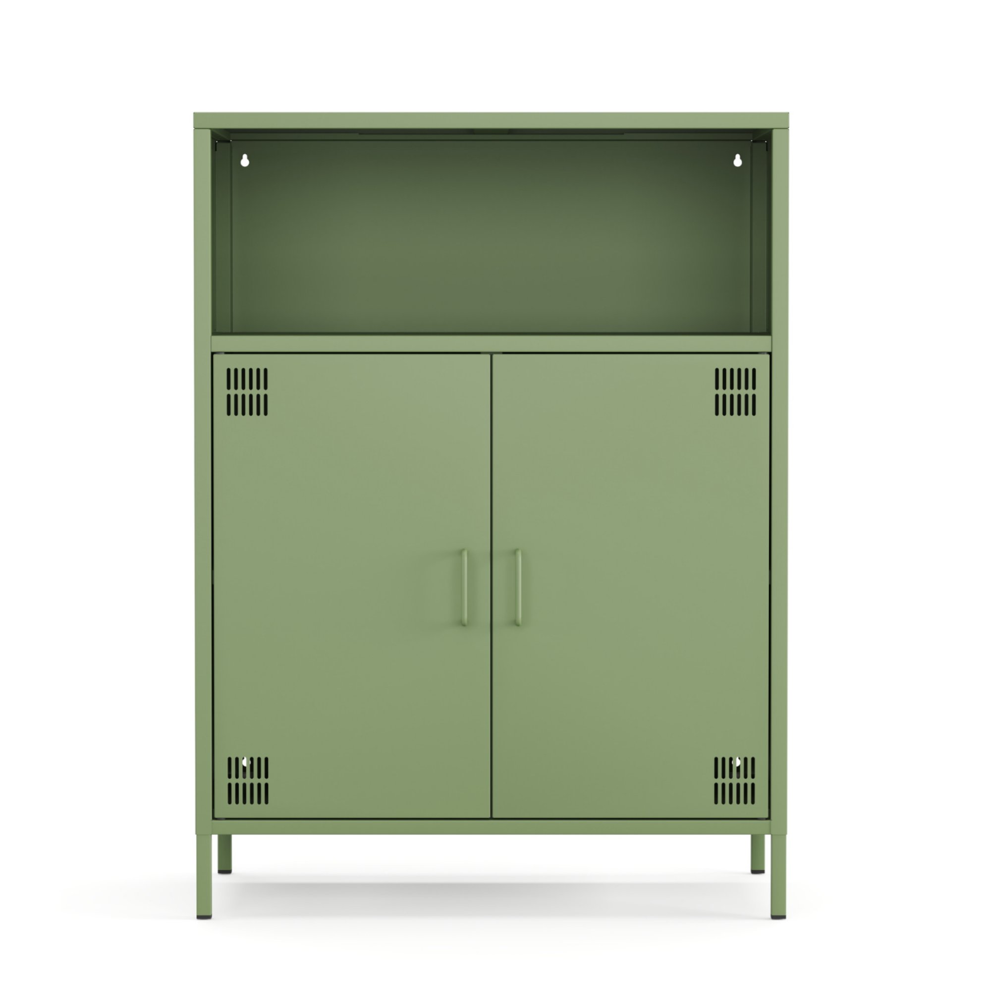 Pera Metal Dolap 2 Kapılı, Açık Raflı 80,50 x 40 x 109,50 cm - Ral 6011 Yeşil