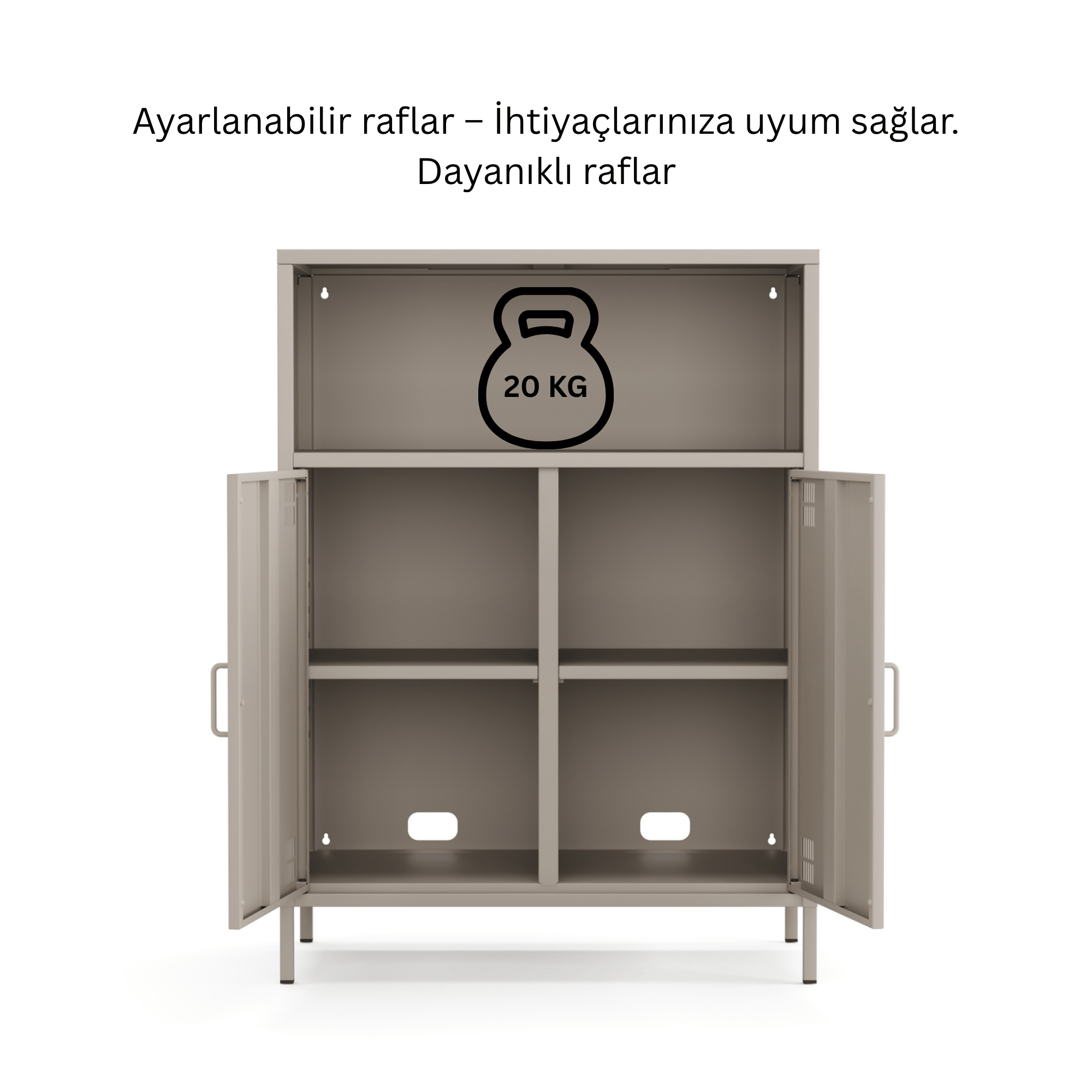 Pera Metal Dolap 2 Kapılı, Açık Raflı 80,50 x 40 x 109,50 cm - Bej Rengi