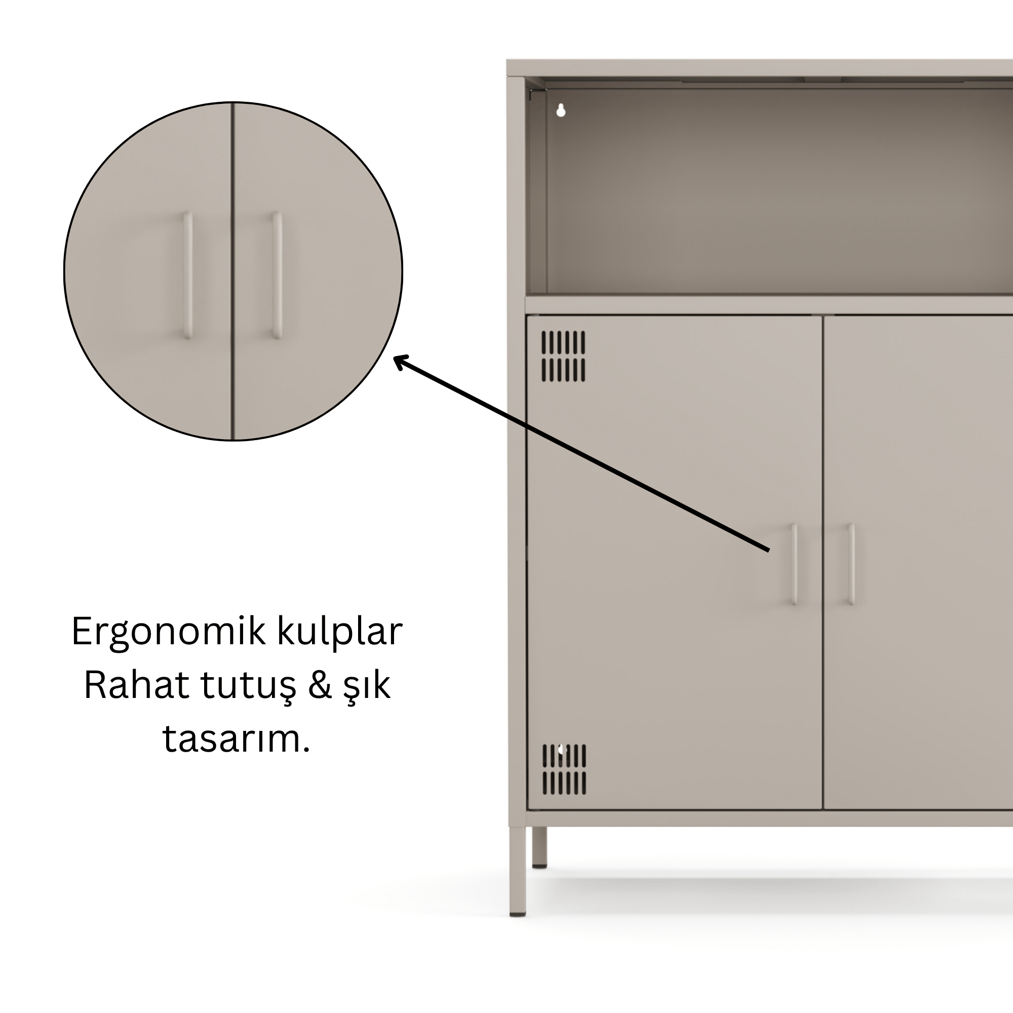 Pera Metal Dolap 2 Kapılı, Açık Raflı 80,50 x 40 x 109,50 cm - Bej Rengi