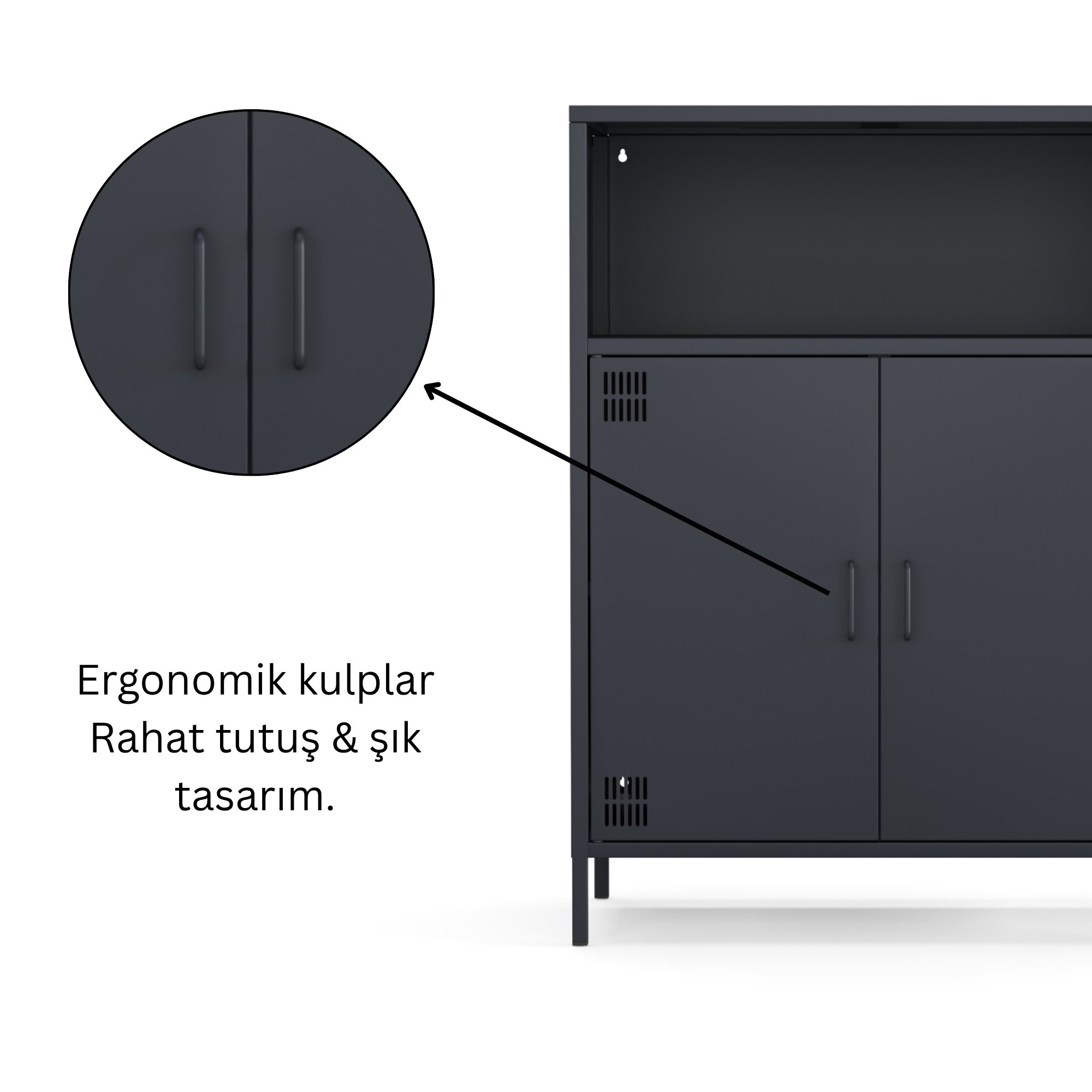 Pera Metal Dolap 2 Kapılı, Açık Raflı 80,50 x 40 x 109,50 cm - Ral 7016 Antrasit