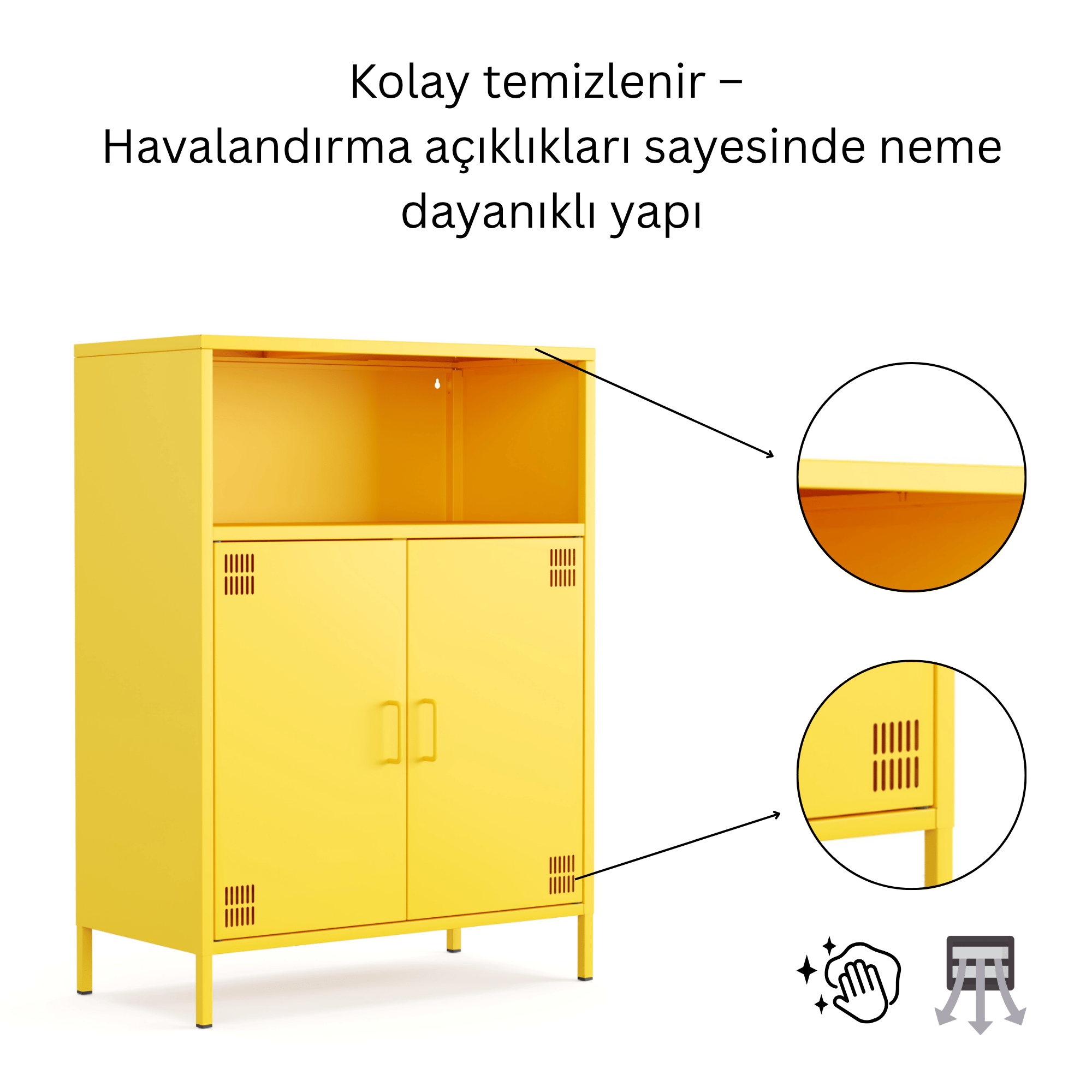 Pera Metal Dolap 2 Kapılı, Açık Raflı 80,50 x 40 x 109,50 cm - Ral 1018 Sarı