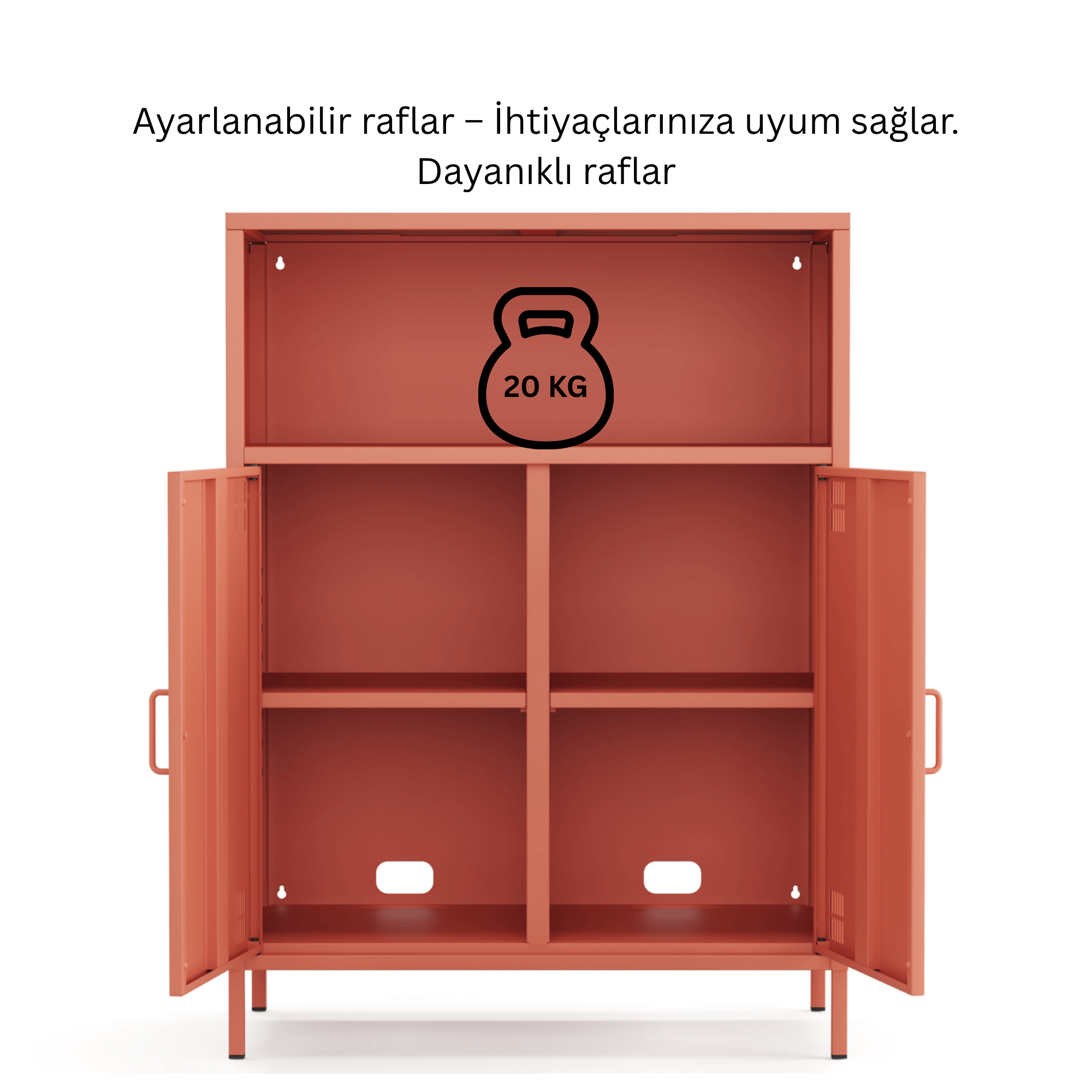 Pera Metal Dolap 2 Kapılı, Açık Raflı 80,50 x 40 x 109,50 cm - Ral 3022 Somon