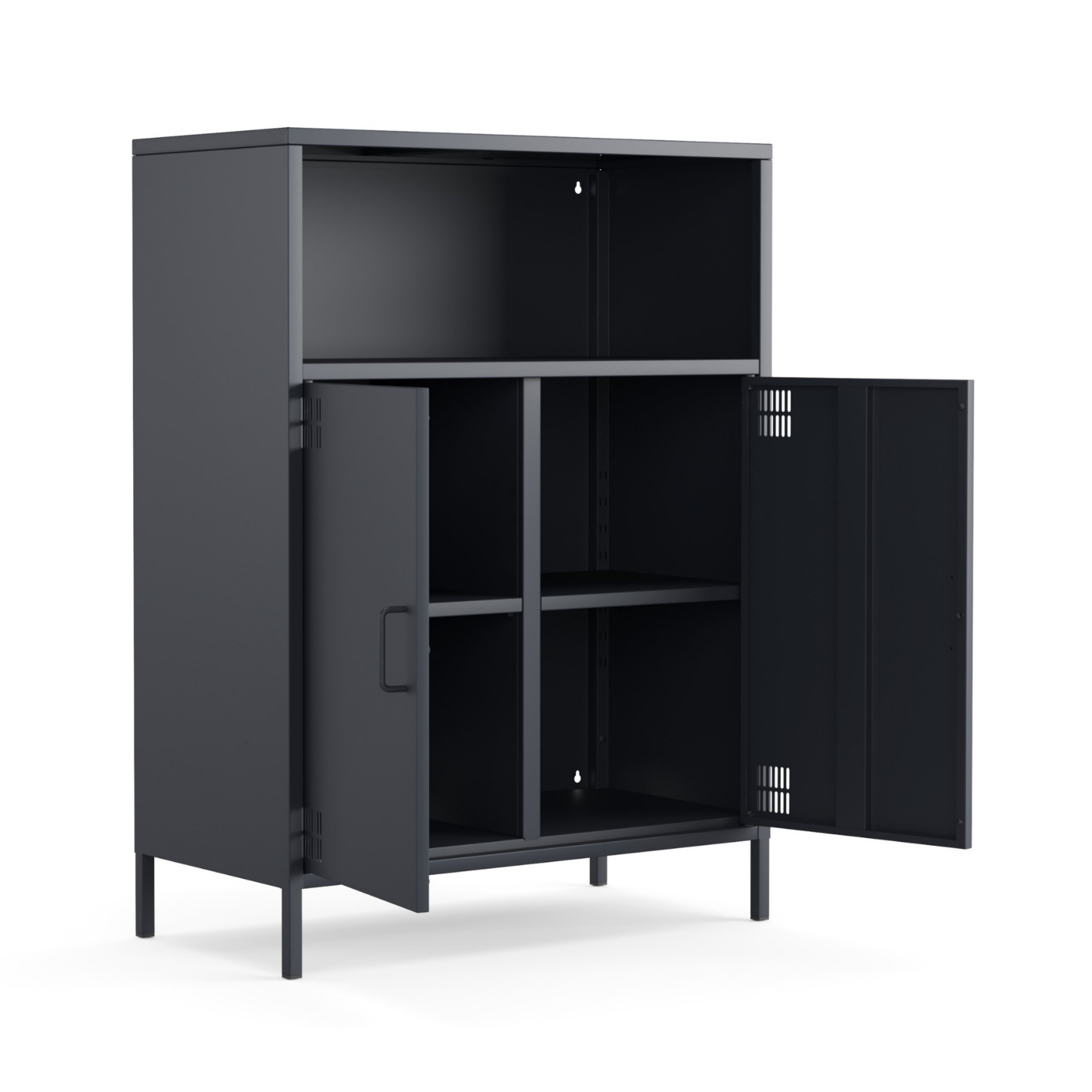 Pera Metal Dolap 2 Kapılı, Açık Raflı 80,50 x 40 x 109,50 cm - Ral 7016 Antrasit
