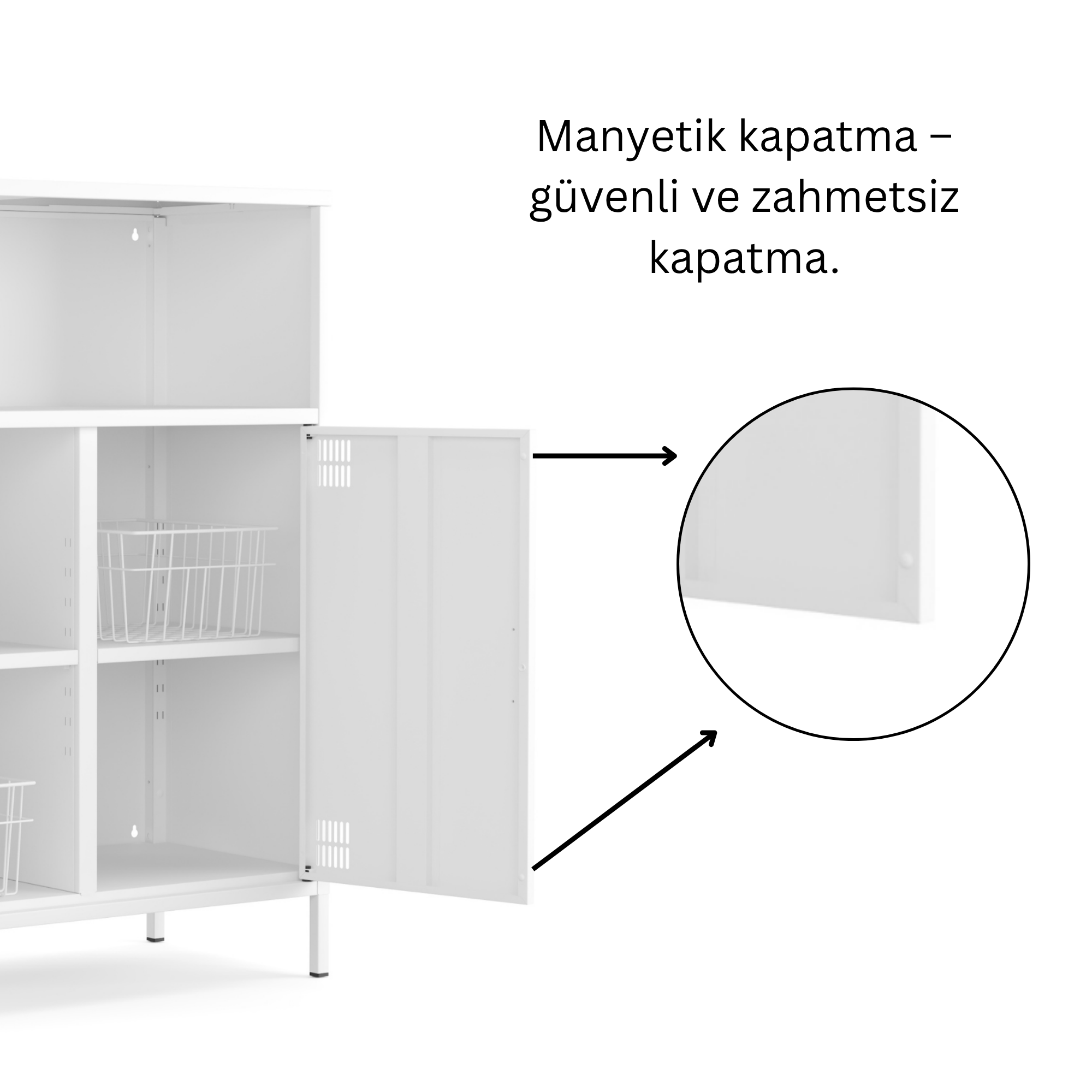 Pera Metal Dolap 2 Kapılı, Açık Raflı 80,50 x 40 x 109,50 cm - Ral 9016 Beyaz