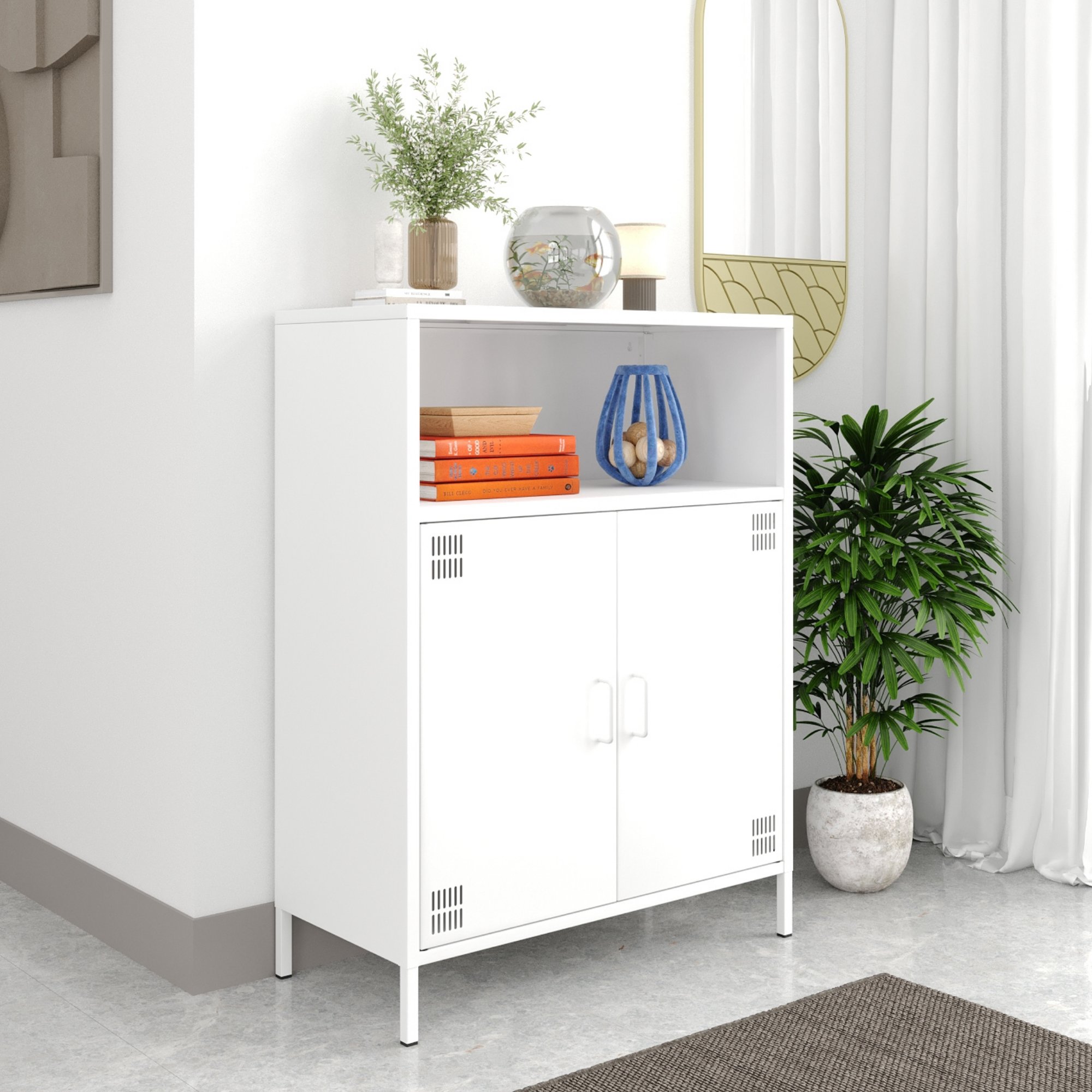 Pera Metal Dolap 2 Kapılı, Açık Raflı 80,50 x 40 x 109,50 cm - Ral 9016 Beyaz