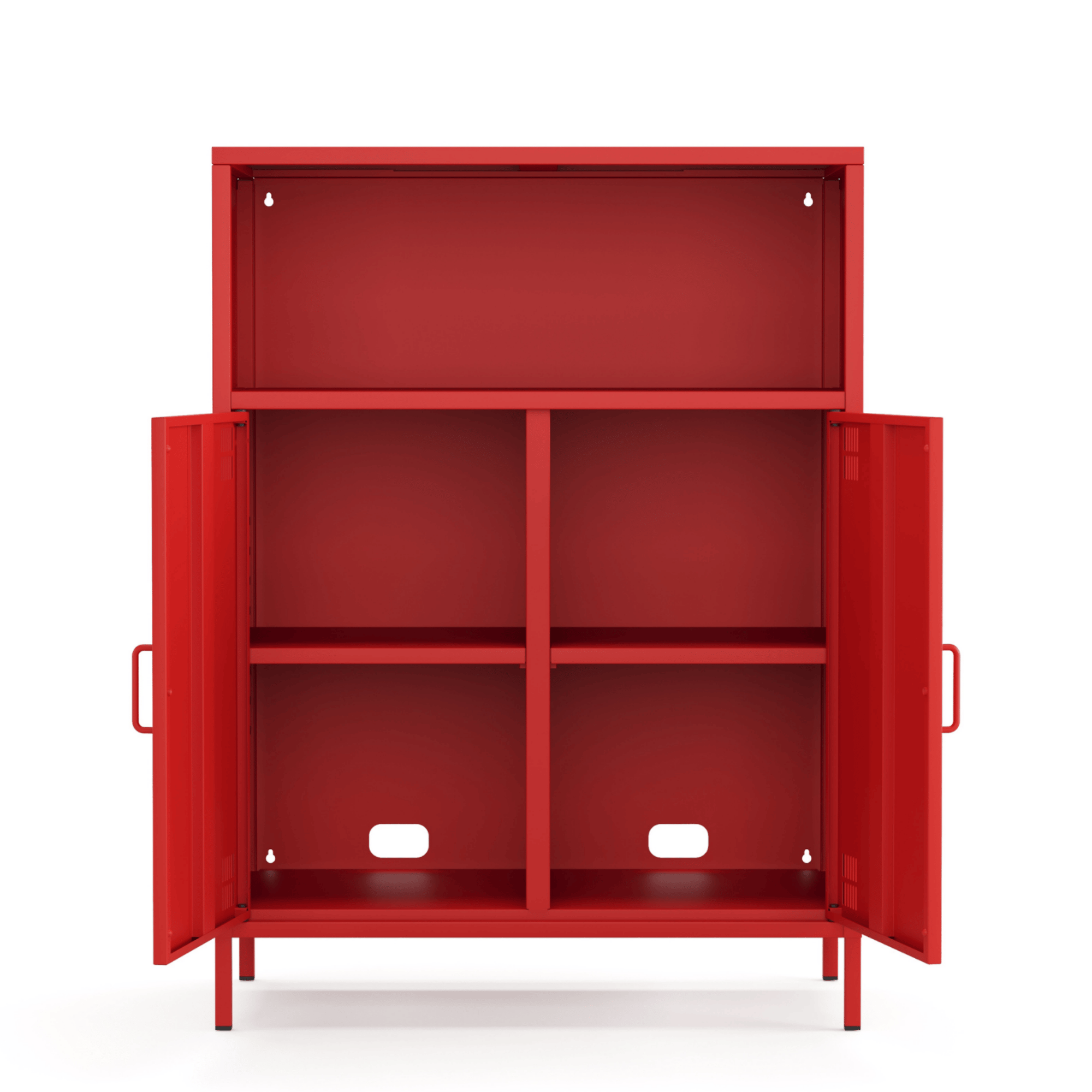 Pera Metal Dolap 2 Kapılı, Açık Raflı 80,50 x 40 x 109,50 cm - Ral 3020 Kırmızı