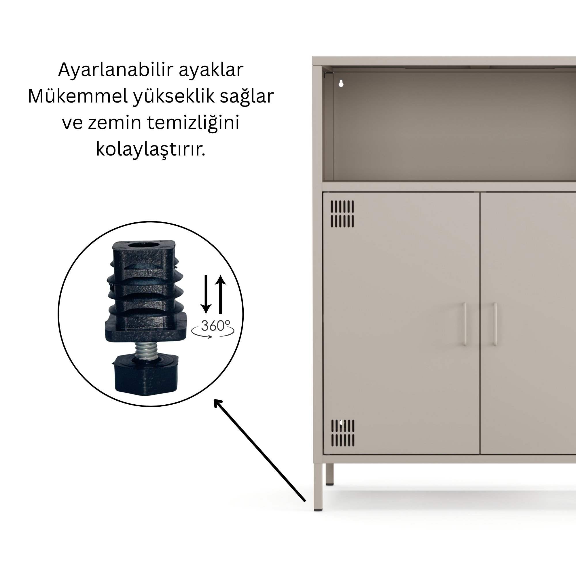 Pera Metal Dolap 2 Kapılı, Açık Raflı 80,50 x 40 x 109,50 cm - Bej Rengi