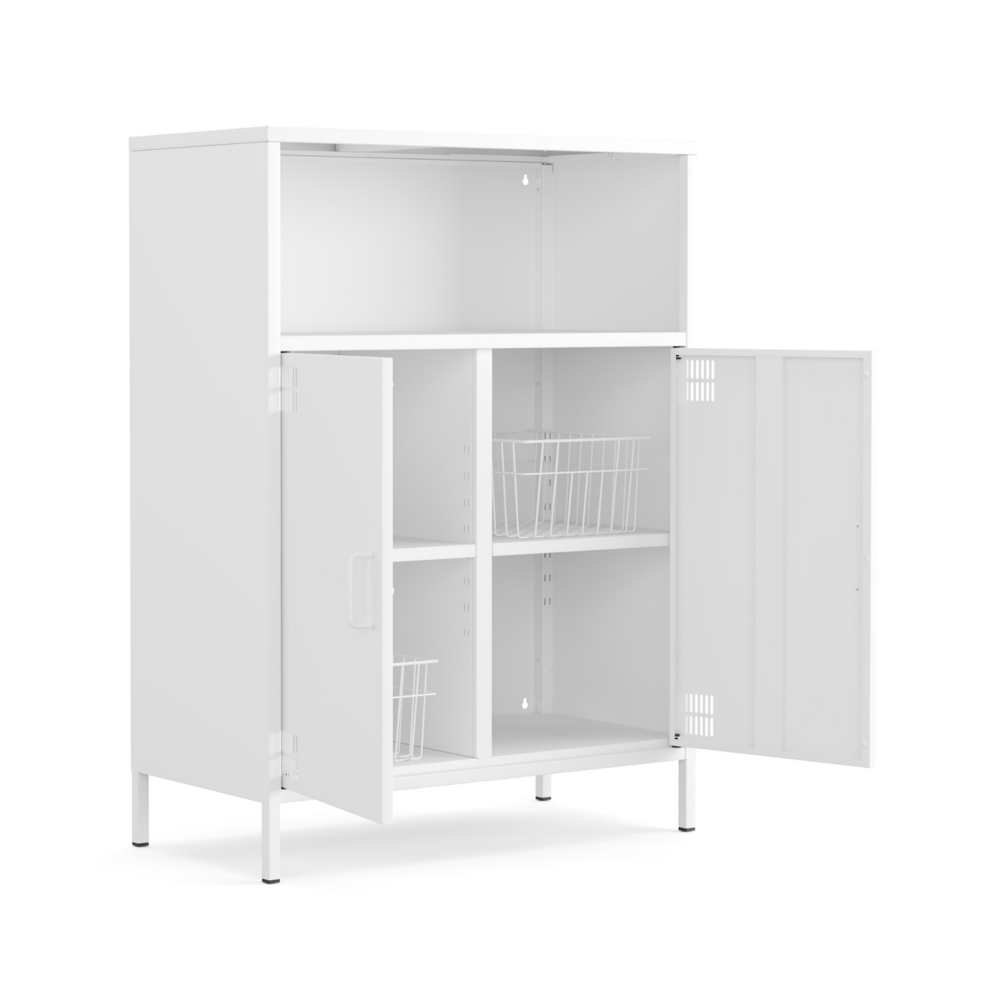 Pera Metal Dolap 2 Kapılı, Açık Raflı 80,50 x 40 x 109,50 cm - Ral 9016 Beyaz