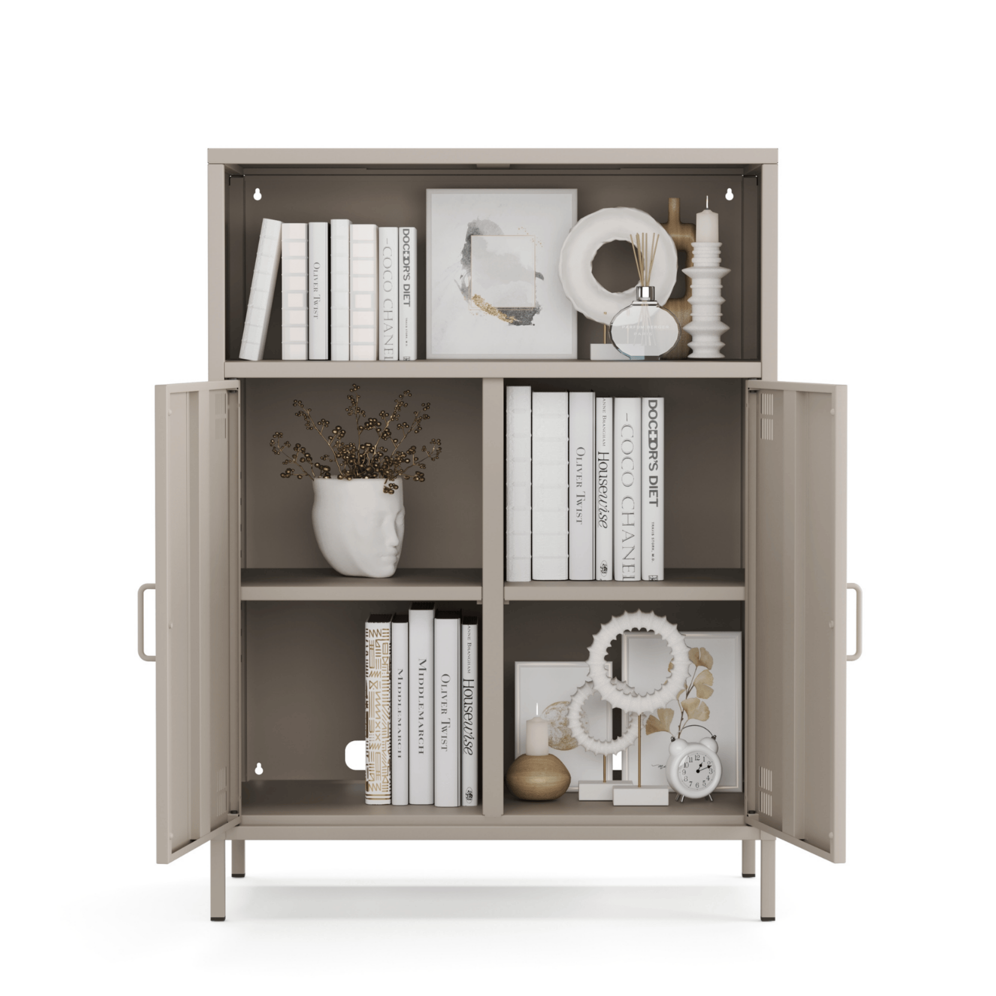 Pera Metal Dolap 2 Kapılı, Açık Raflı 80,50 x 40 x 109,50 cm - Bej Rengi