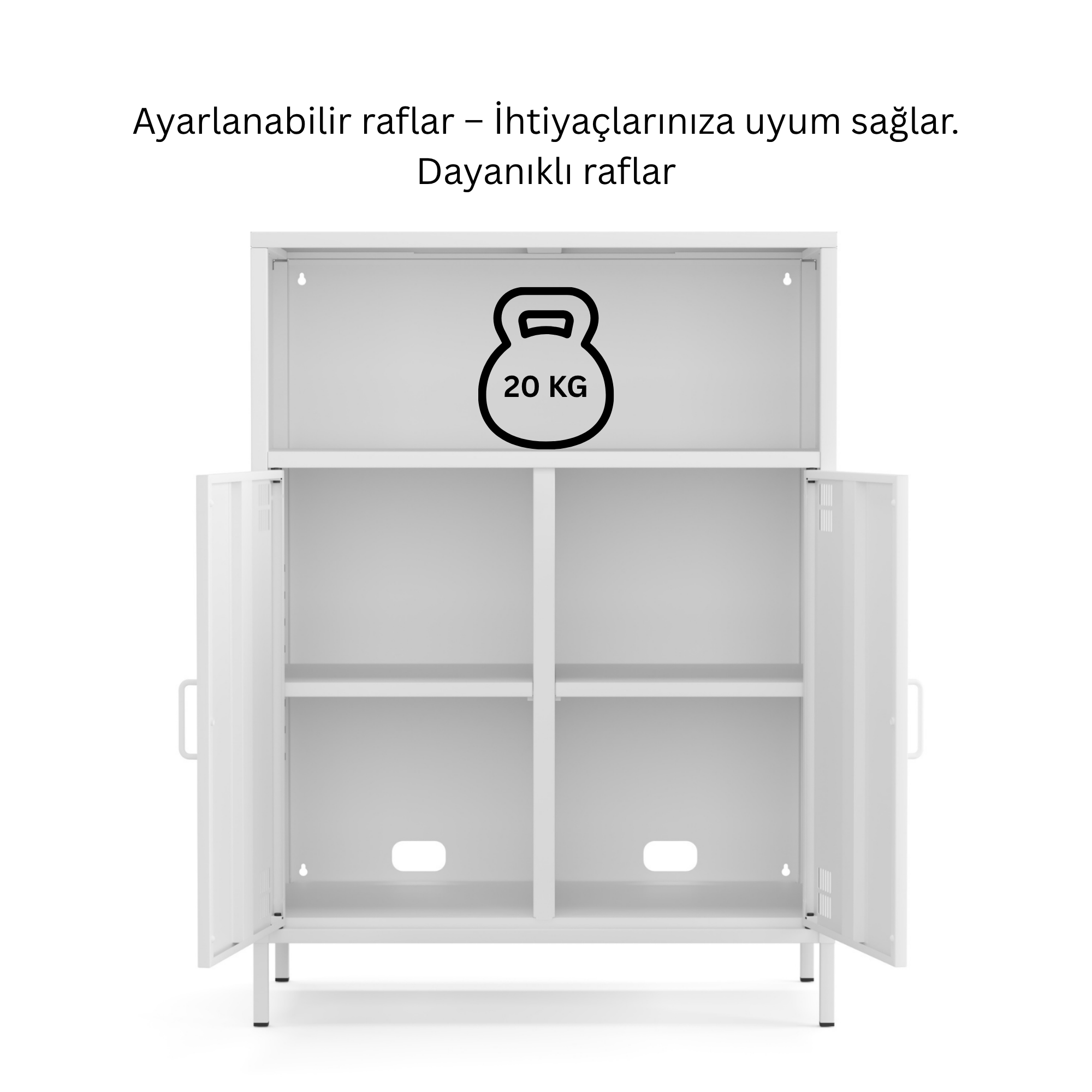 Pera Metal Dolap 2 Kapılı, Açık Raflı 80,50 x 40 x 109,50 cm - Ral 9016 Beyaz