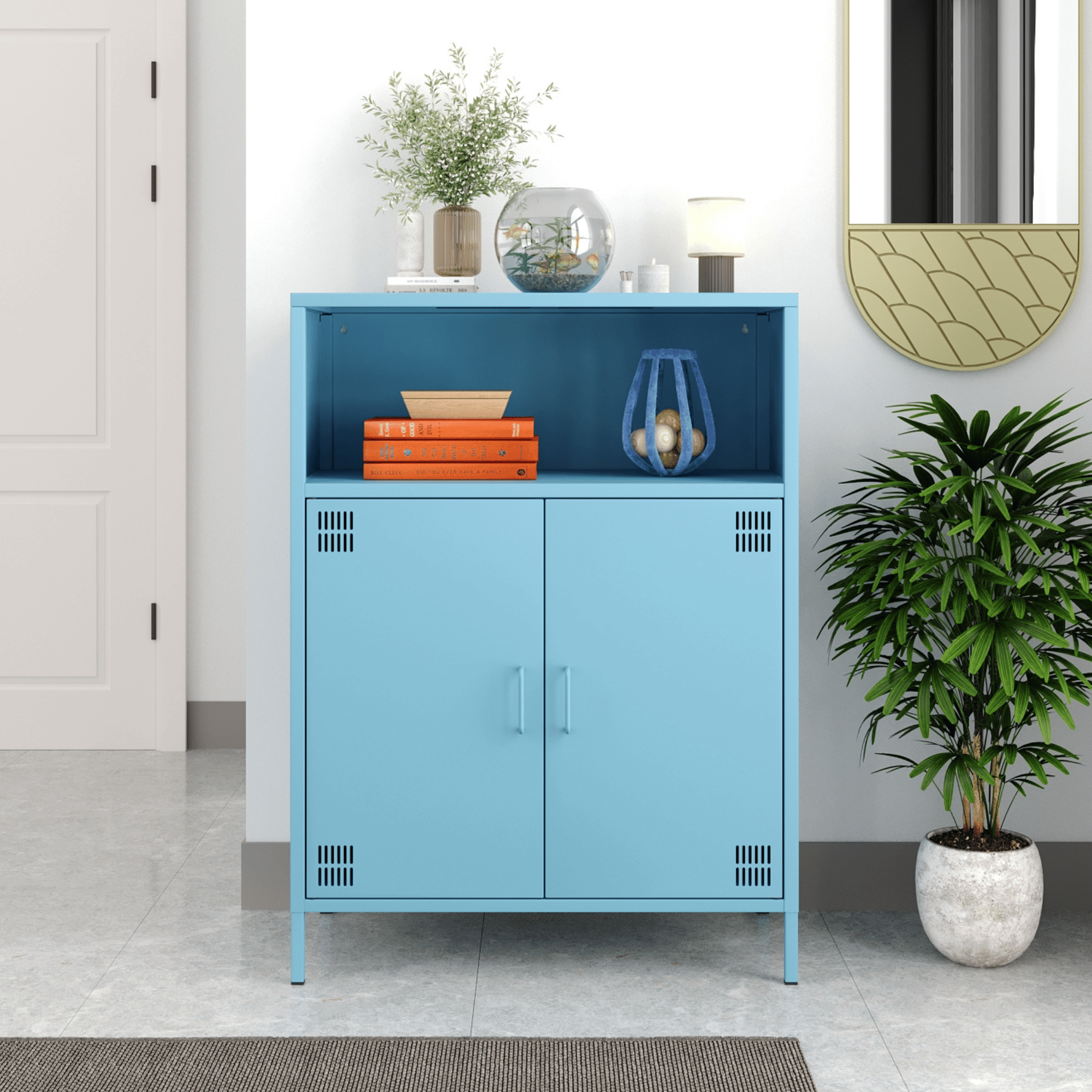 Pera Metal Dolap 2 Kapılı, Açık Raflı 80,50 x 40 x 109,50 cm - Ral 5024 Mavi