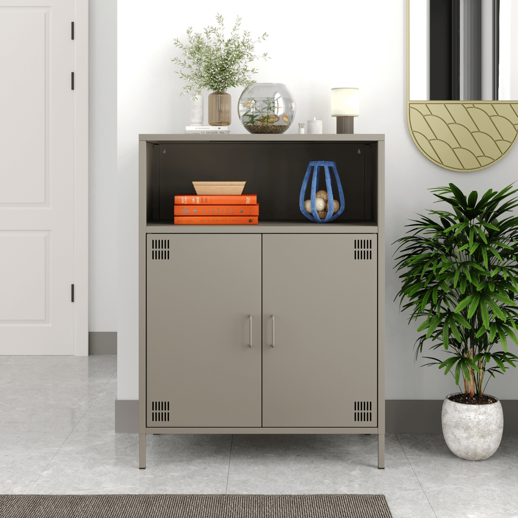 Pera Metal Dolap 2 Kapılı, Açık Raflı 80,50 x 40 x 109,50 cm - Ral 7039 Antrasit