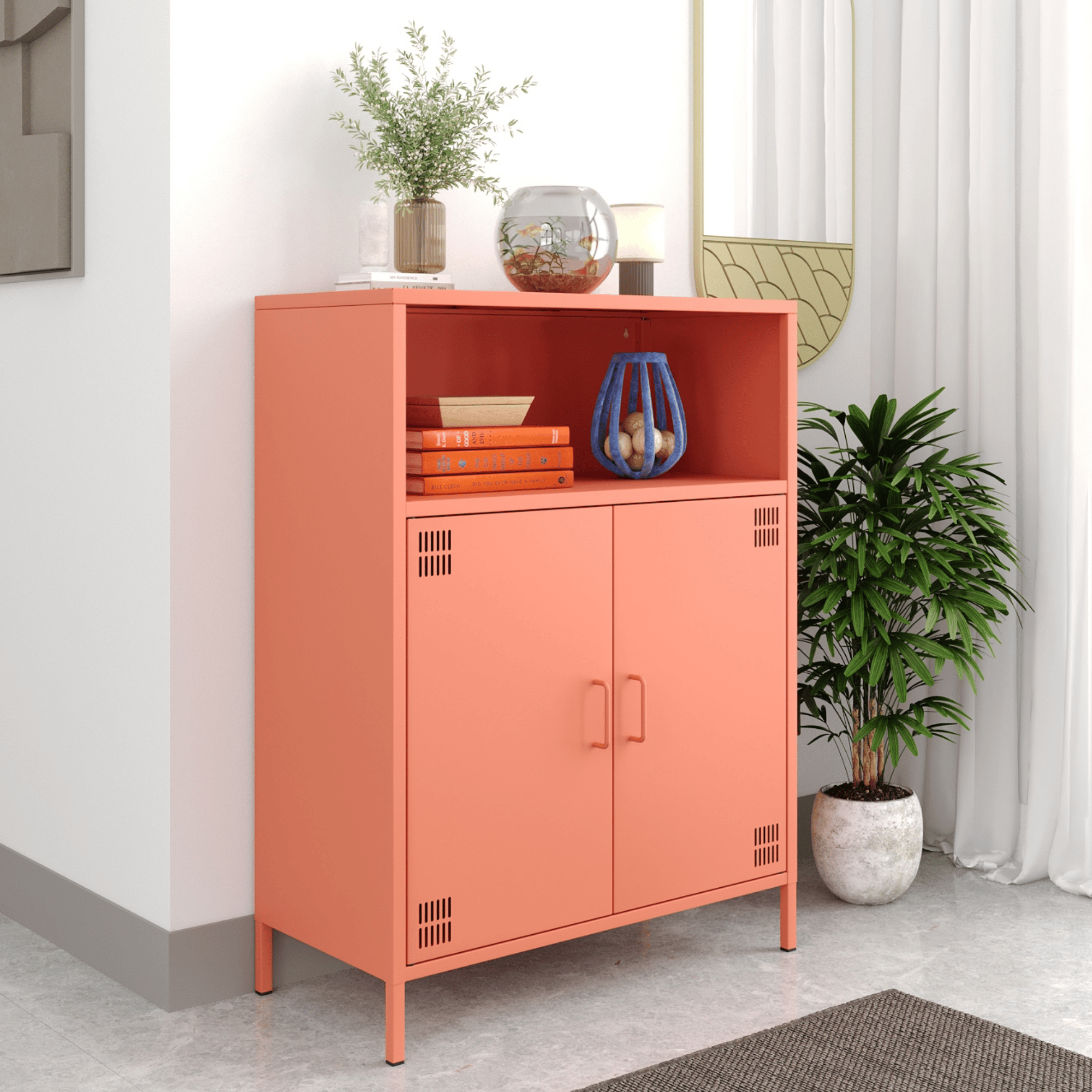 Pera Metal Dolap 2 Kapılı, Açık Raflı 80,50 x 40 x 109,50 cm - Ral 3022 Somon