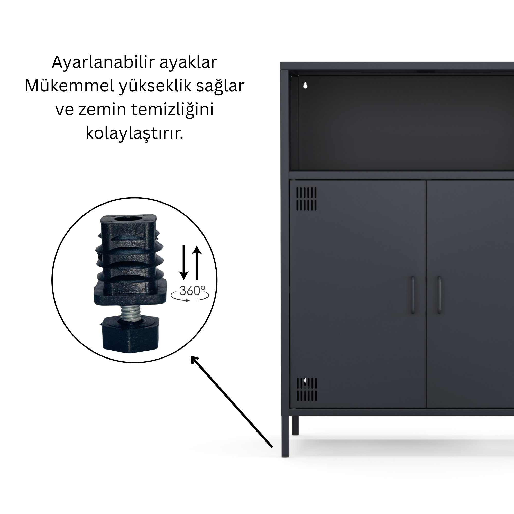 Pera Metal Dolap 2 Kapılı, Açık Raflı 80,50 x 40 x 109,50 cm - Ral 7016 Antrasit