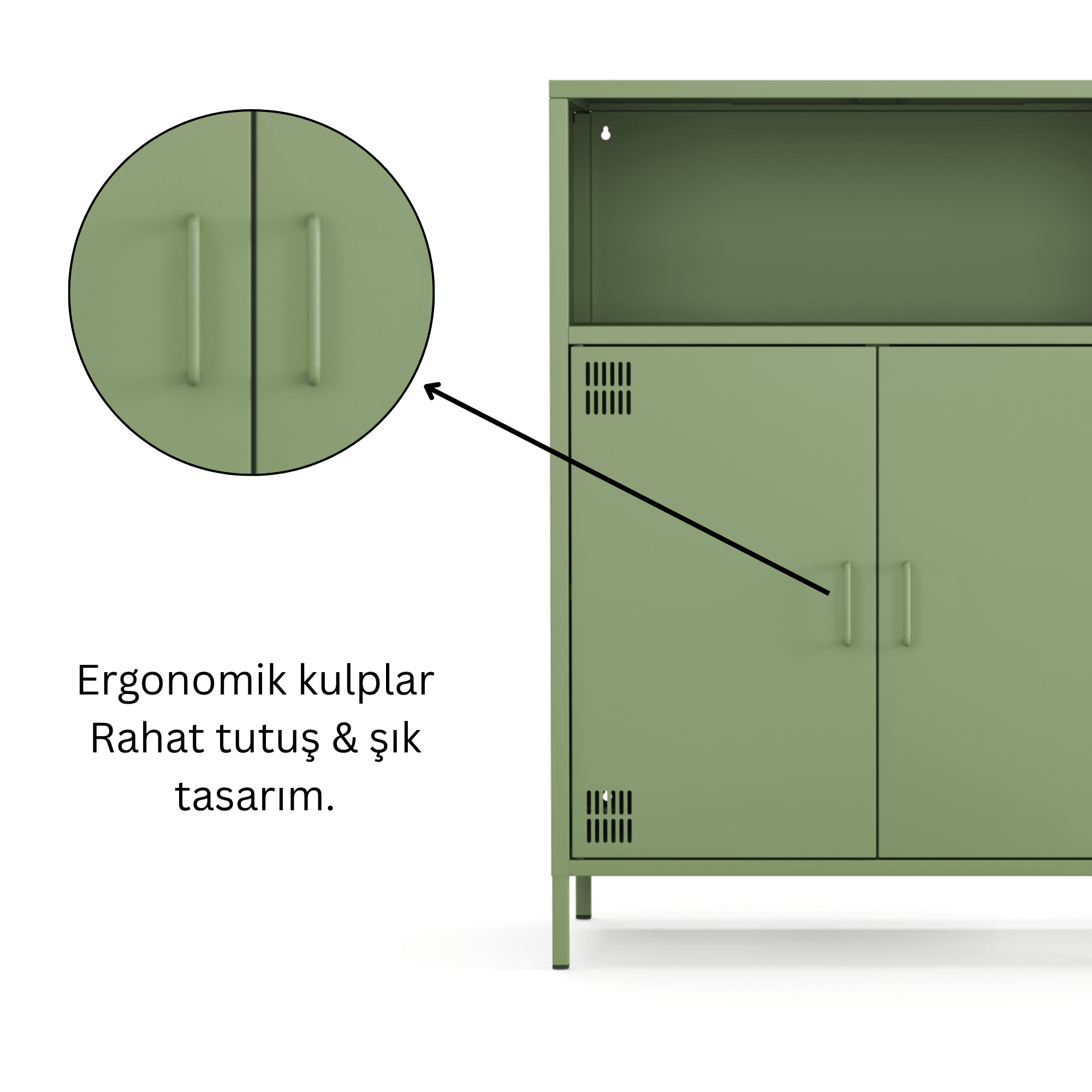 Pera Metal Dolap 2 Kapılı, Açık Raflı 80,50 x 40 x 109,50 cm - Ral 6011 Yeşil