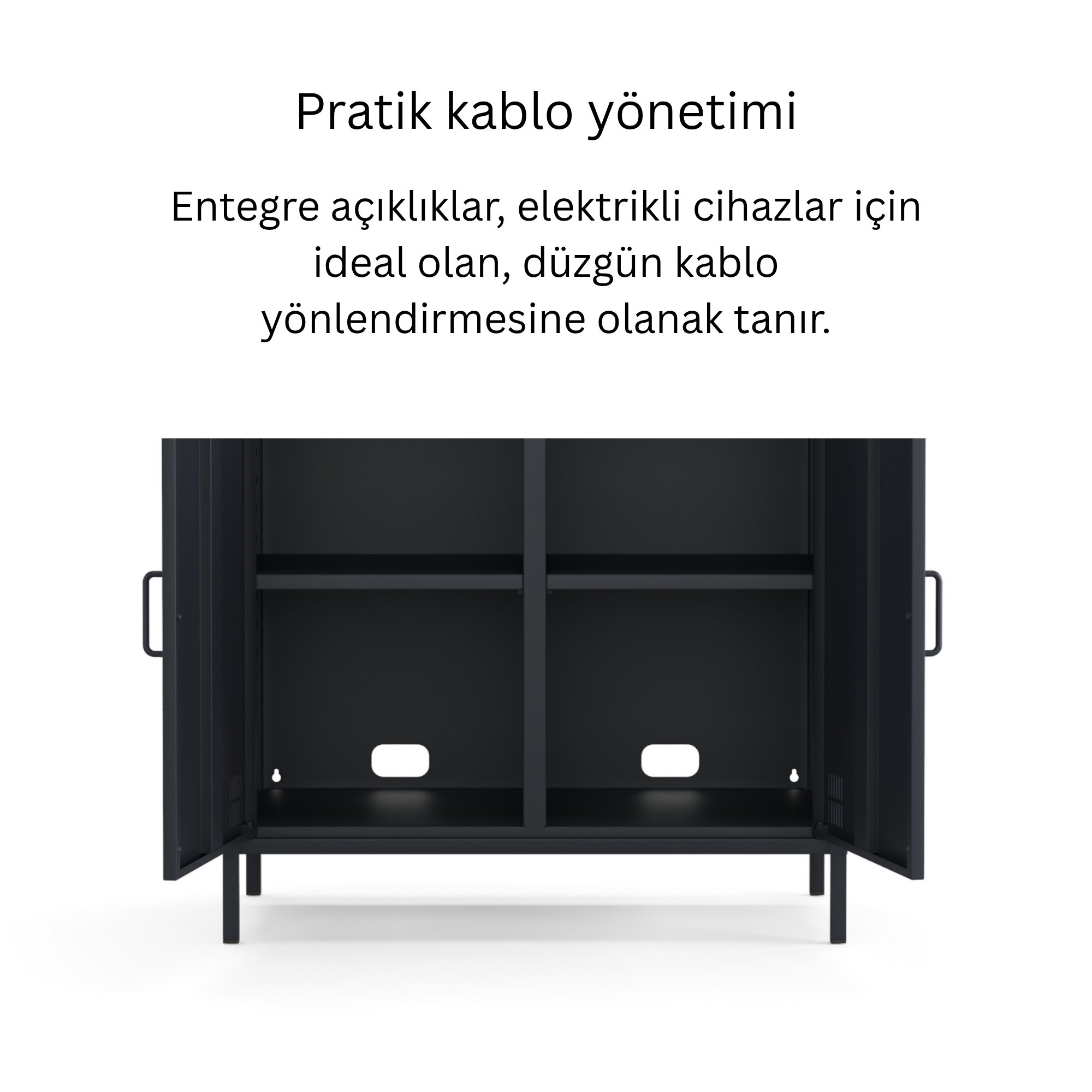 Pera Metal Dolap 2 Kapılı, Açık Raflı 80,50 x 40 x 109,50 cm - Ral 7016 Antrasit