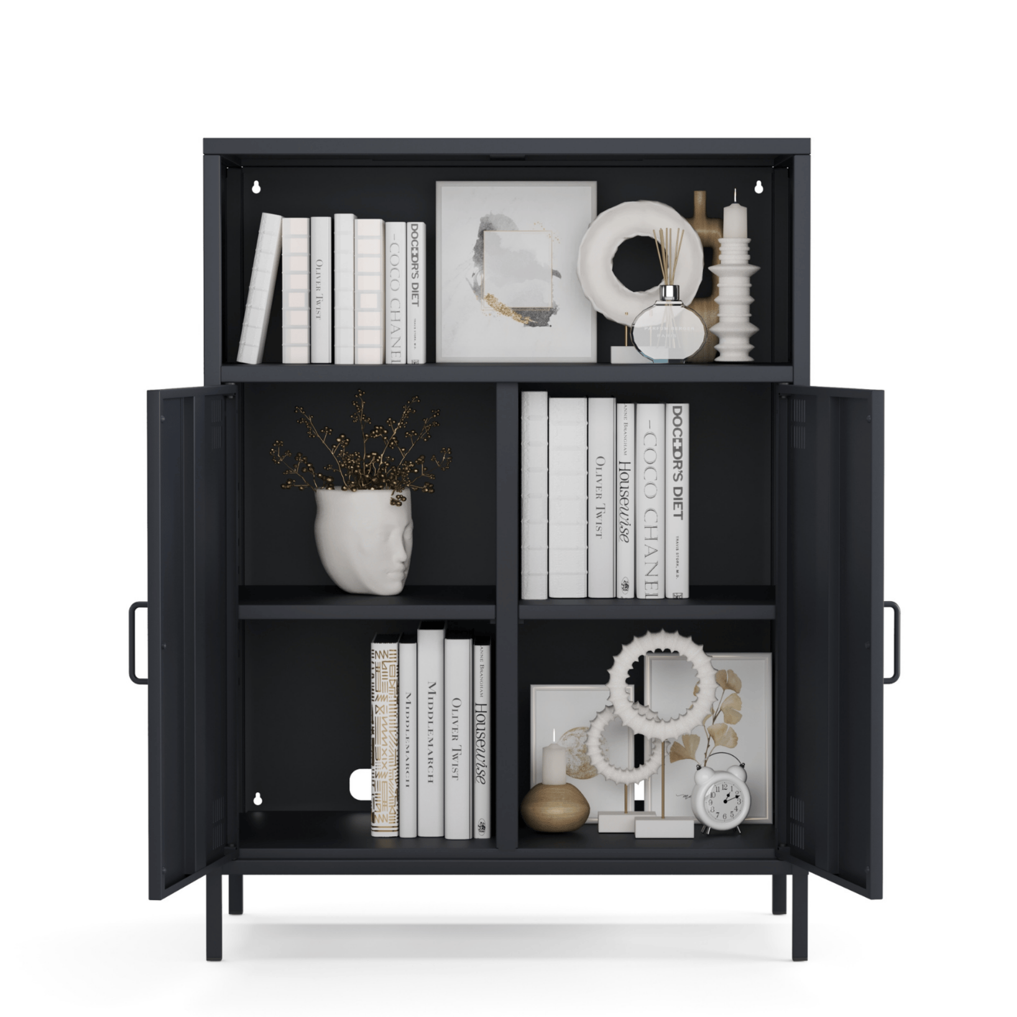 Pera Metal Dolap 2 Kapılı, Açık Raflı 80,50 x 40 x 109,50 cm - Ral 7016 Antrasit