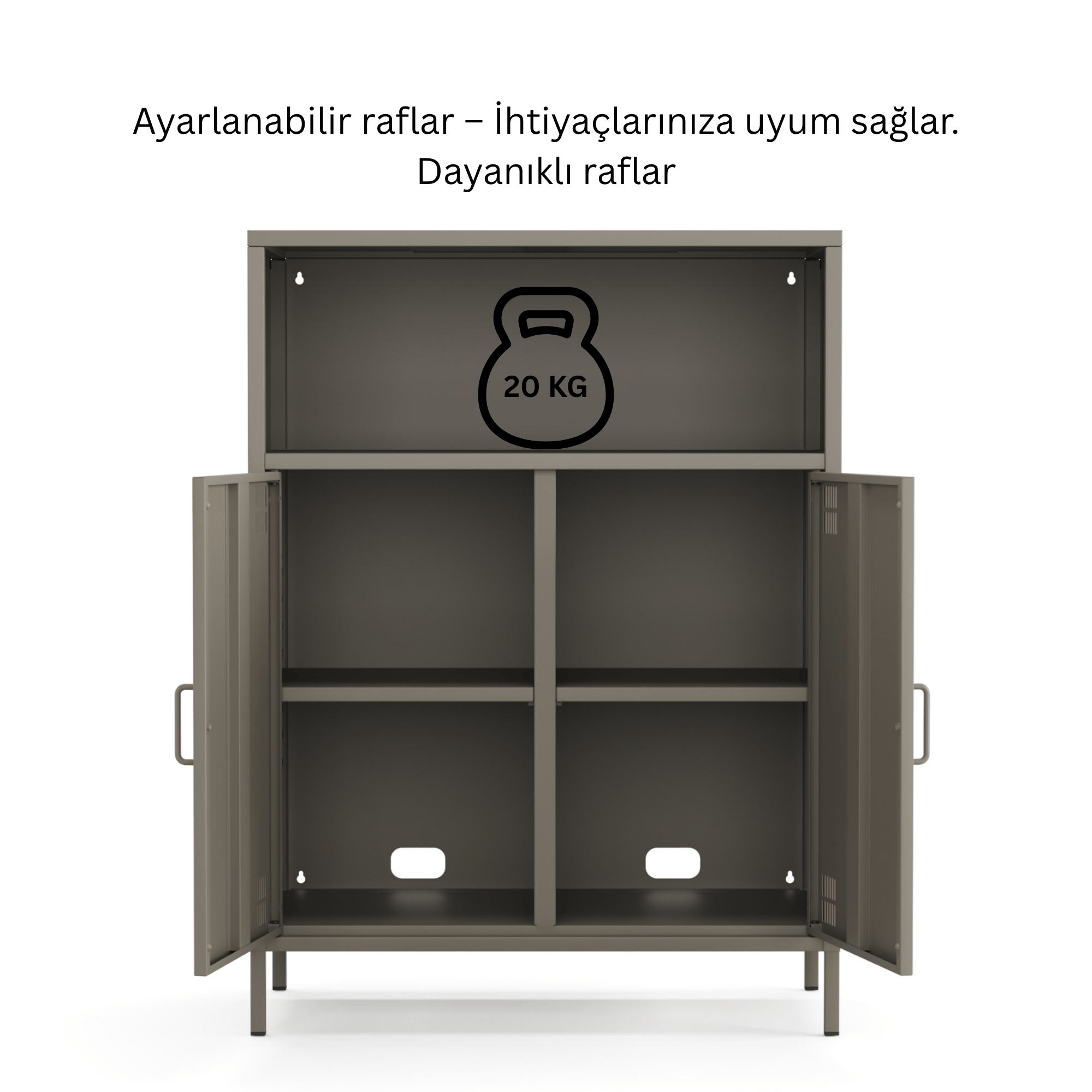 Pera Metal Dolap 2 Kapılı, Açık Raflı 80,50 x 40 x 109,50 cm - Ral 7039 Antrasit