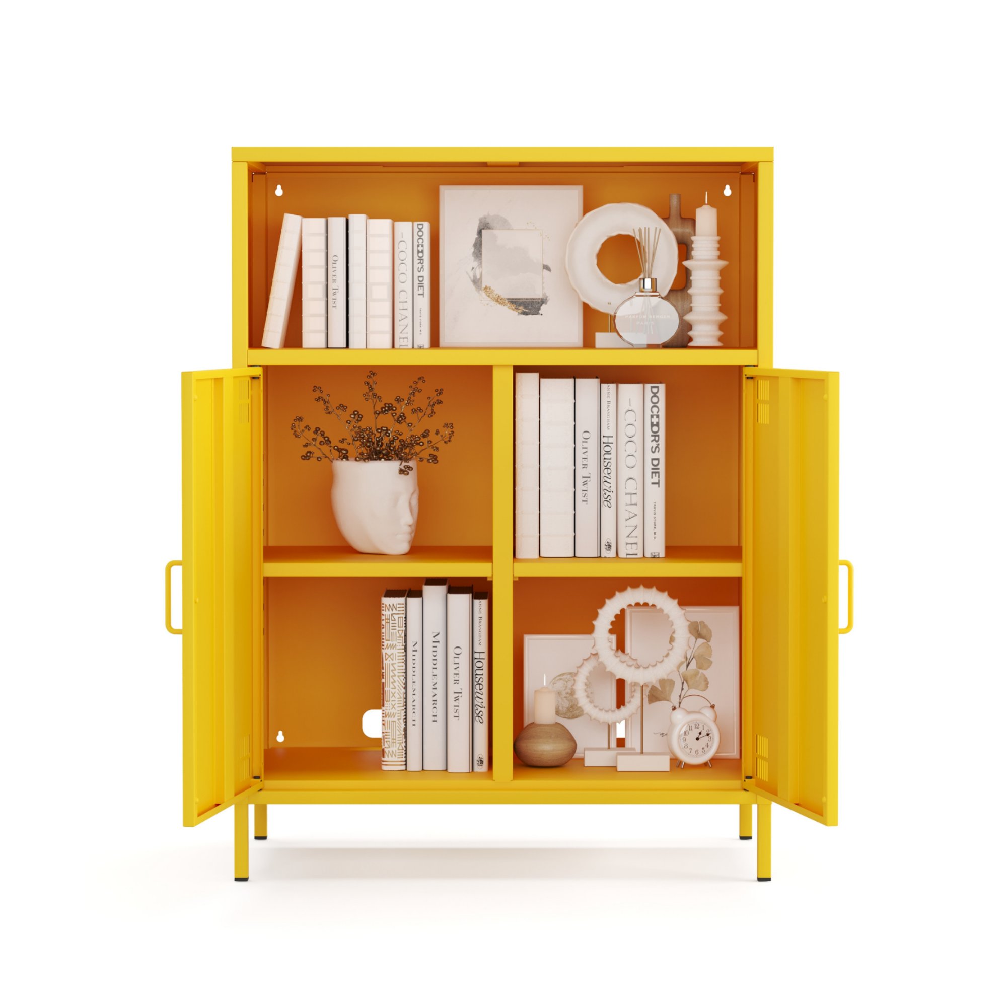 Pera Metal Dolap 2 Kapılı, Açık Raflı 80,50 x 40 x 109,50 cm - Ral 1018 Sarı