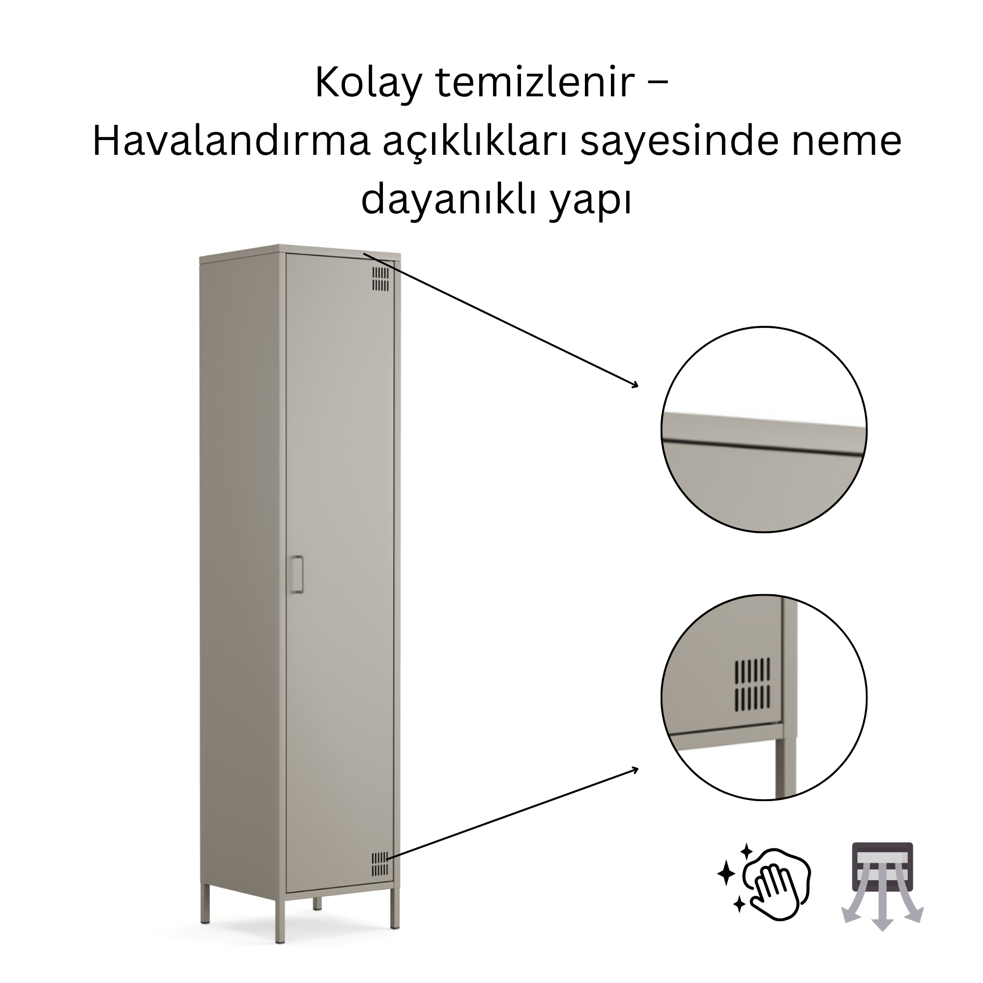 Pera Metal Elbise Dolabı, Soyunma Dolabı, Tek Kapılı, 41,50 x 40 x 189,50 cm - Ral 7039 Antrasit