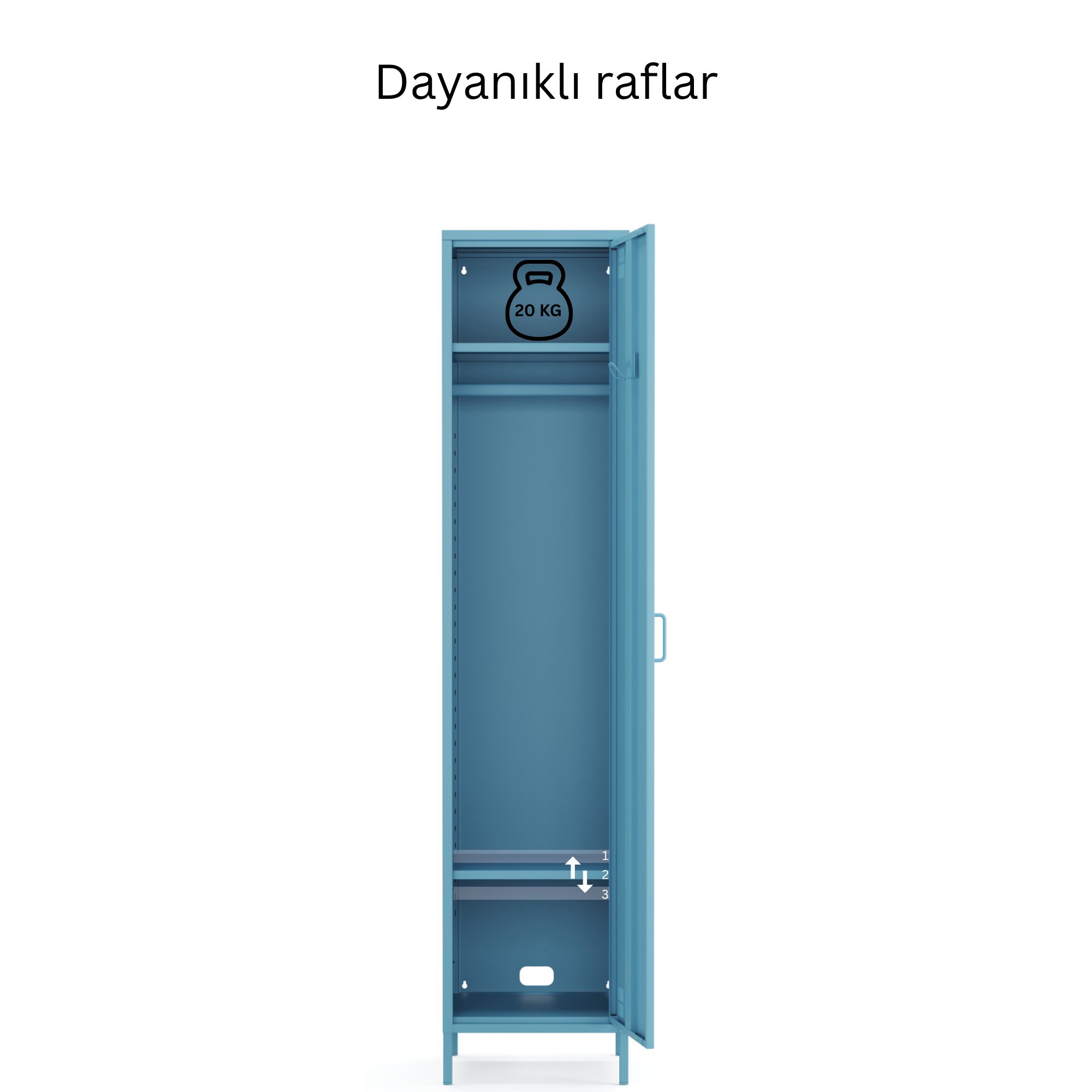 Pera Metal Elbise Dolabı, Soyunma Dolabı, Tek Kapılı, 41,50 x 40 x 189,50 cm - Ral 5024 Mavi
