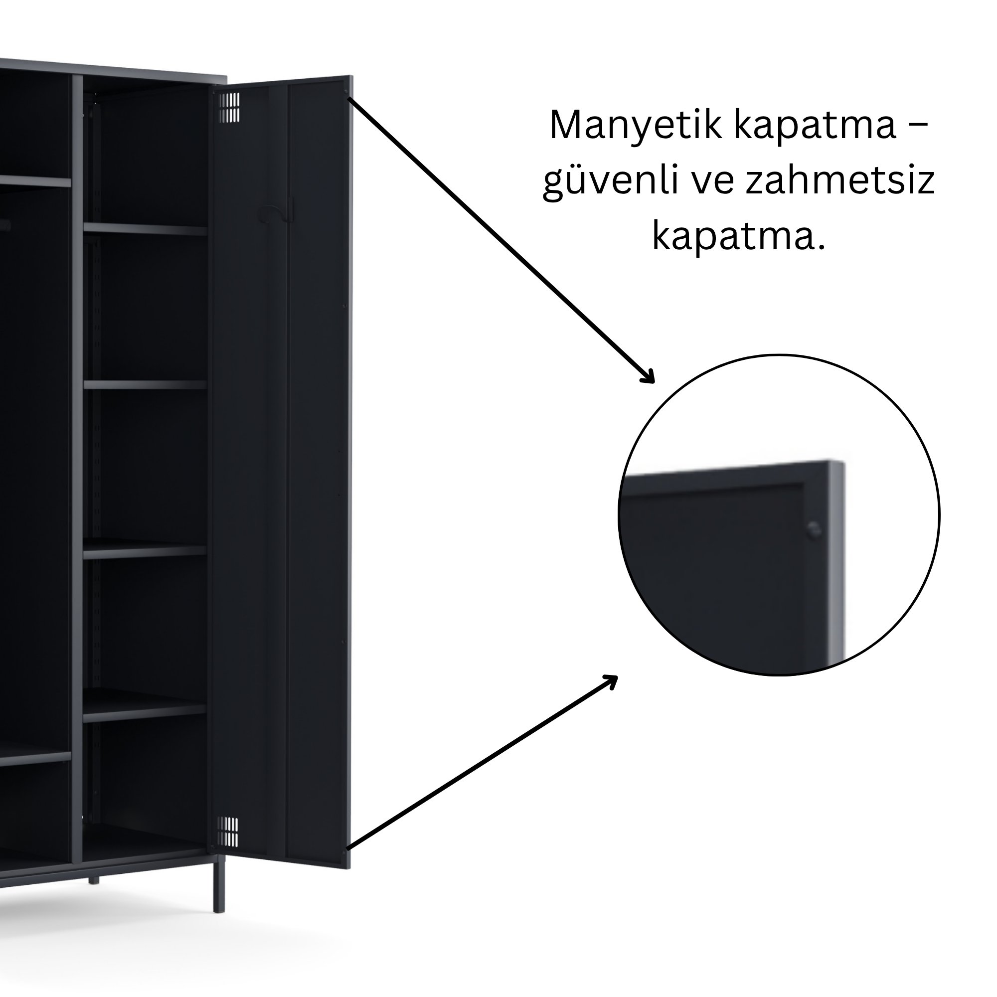 Pera Metal Elbise Dolabı, Soyunma Dolabı, İki Kapılı, 80,50 x 50 x 189,50 cm - Ral 7016 Antrasit