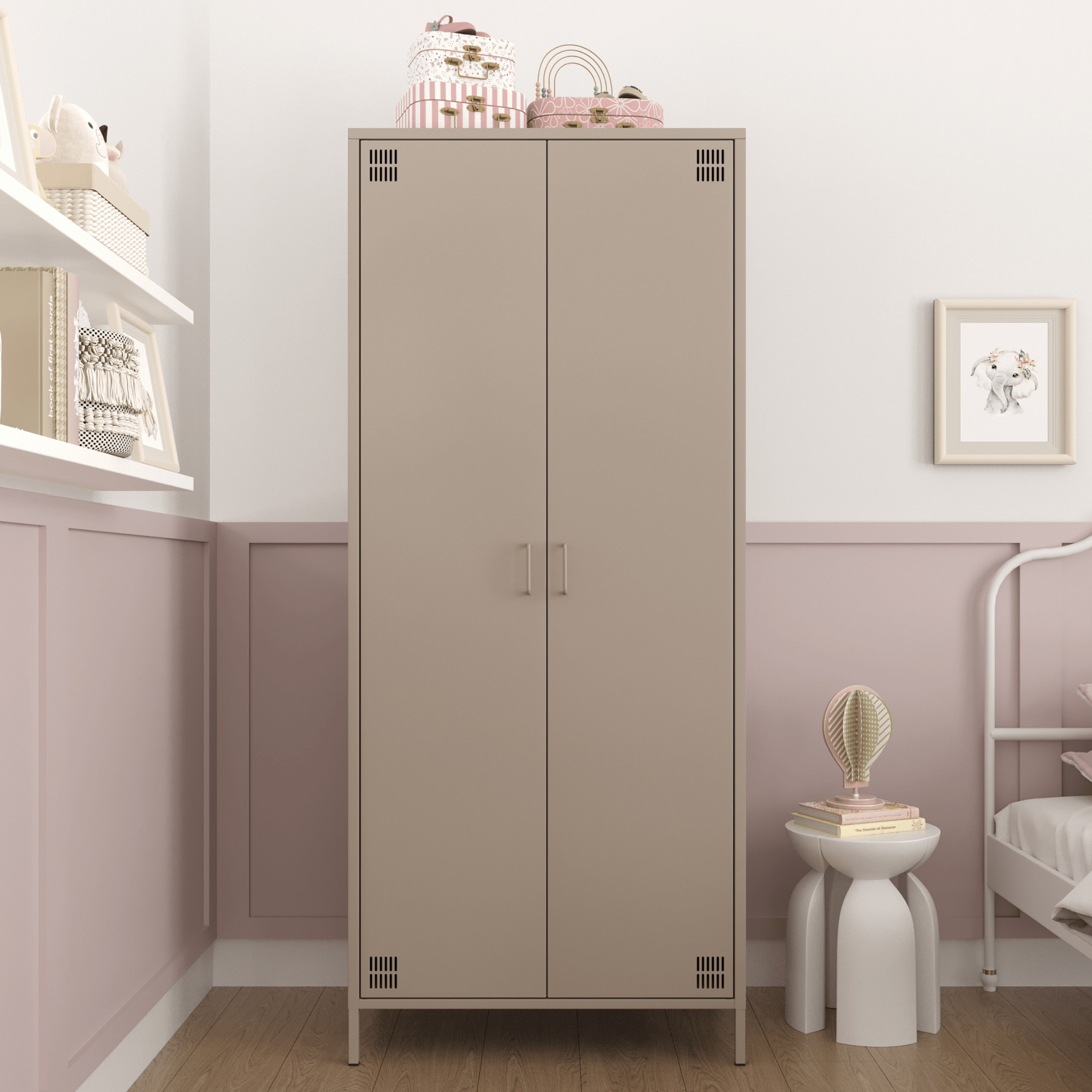 Pera Metal Elbise Dolabı, Soyunma Dolabı, İki Kapılı, 80,50 x 50 x 189,50 cm - Bej Rengi
