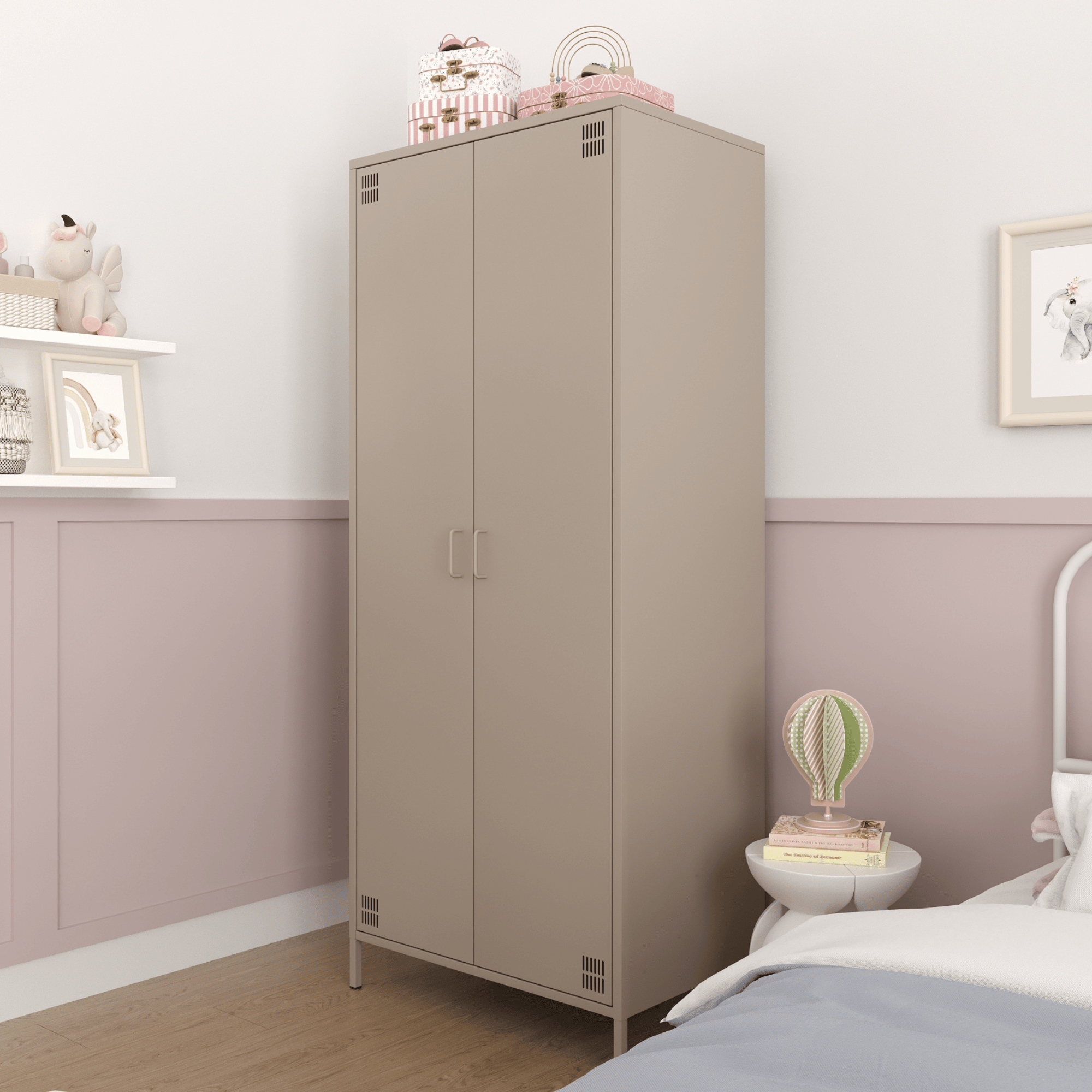Pera Metal Elbise Dolabı, Soyunma Dolabı, İki Kapılı, 80,50 x 50 x 189,50 cm - Bej Rengi