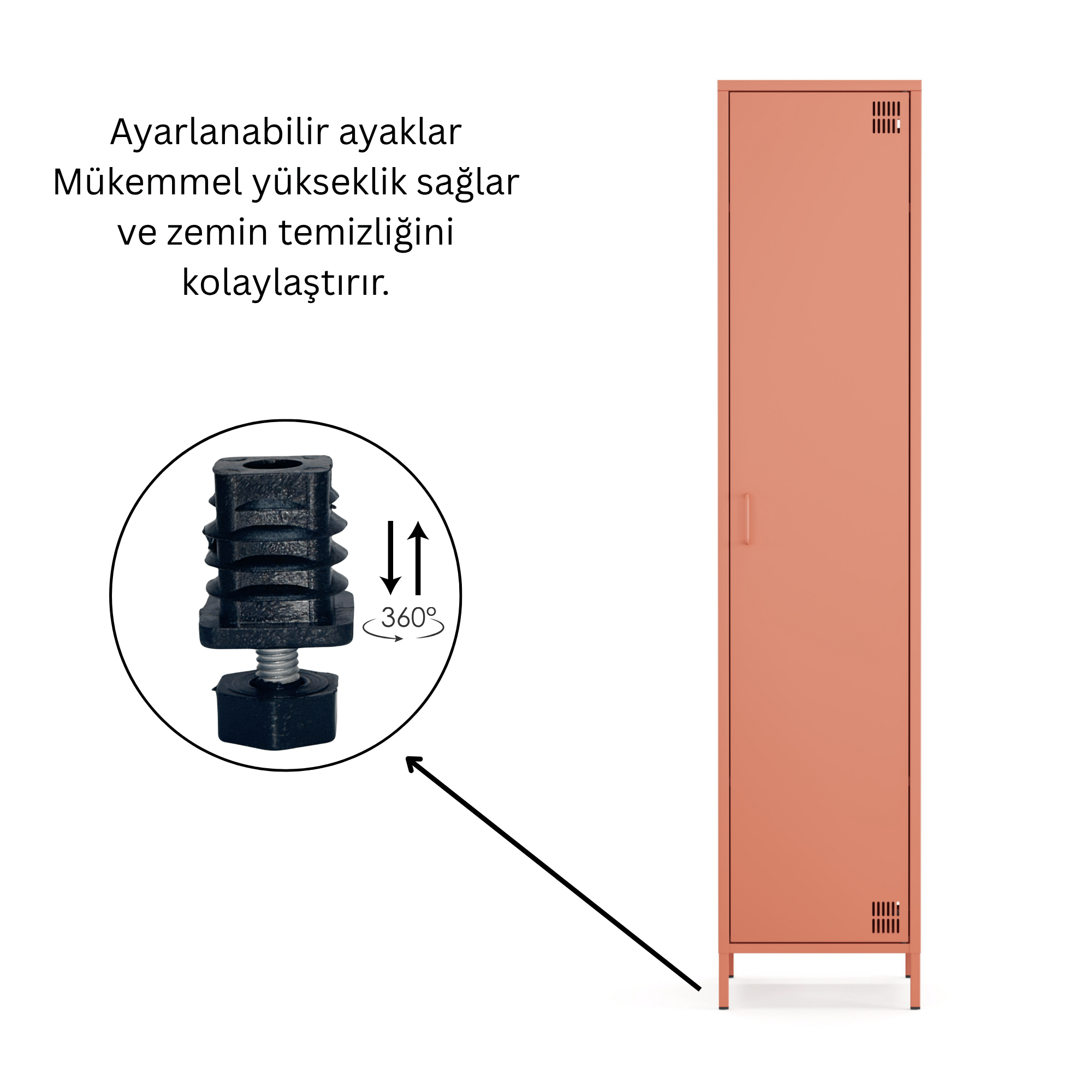 Pera Metal Elbise Dolabı, Soyunma Dolabı, Tek Kapılı, 41,50 x 40 x 189,50 cm - Ral 3022 Somon