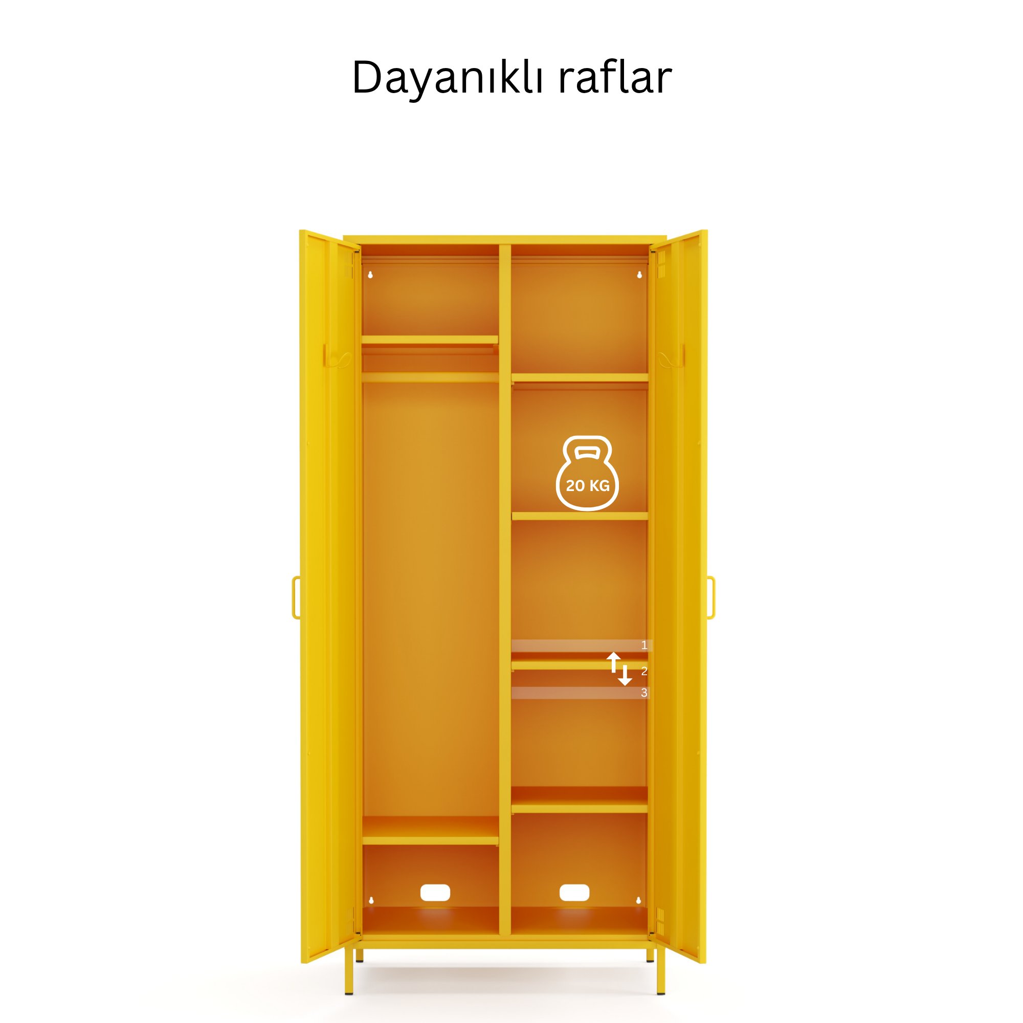 Pera Metal Elbise Dolabı, Soyunma Dolabı, İki Kapılı, 80,50 x 50 x 189,50 cm - Ral 1018 Sarı