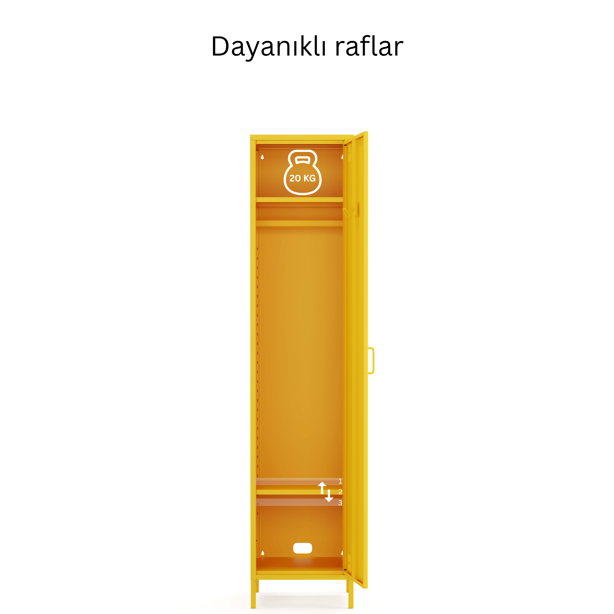 Pera Metal Elbise Dolabı, Soyunma Dolabı, Tek Kapılı, 41,50 x 40 x 189,50 cm - Ral 1018 Sarı