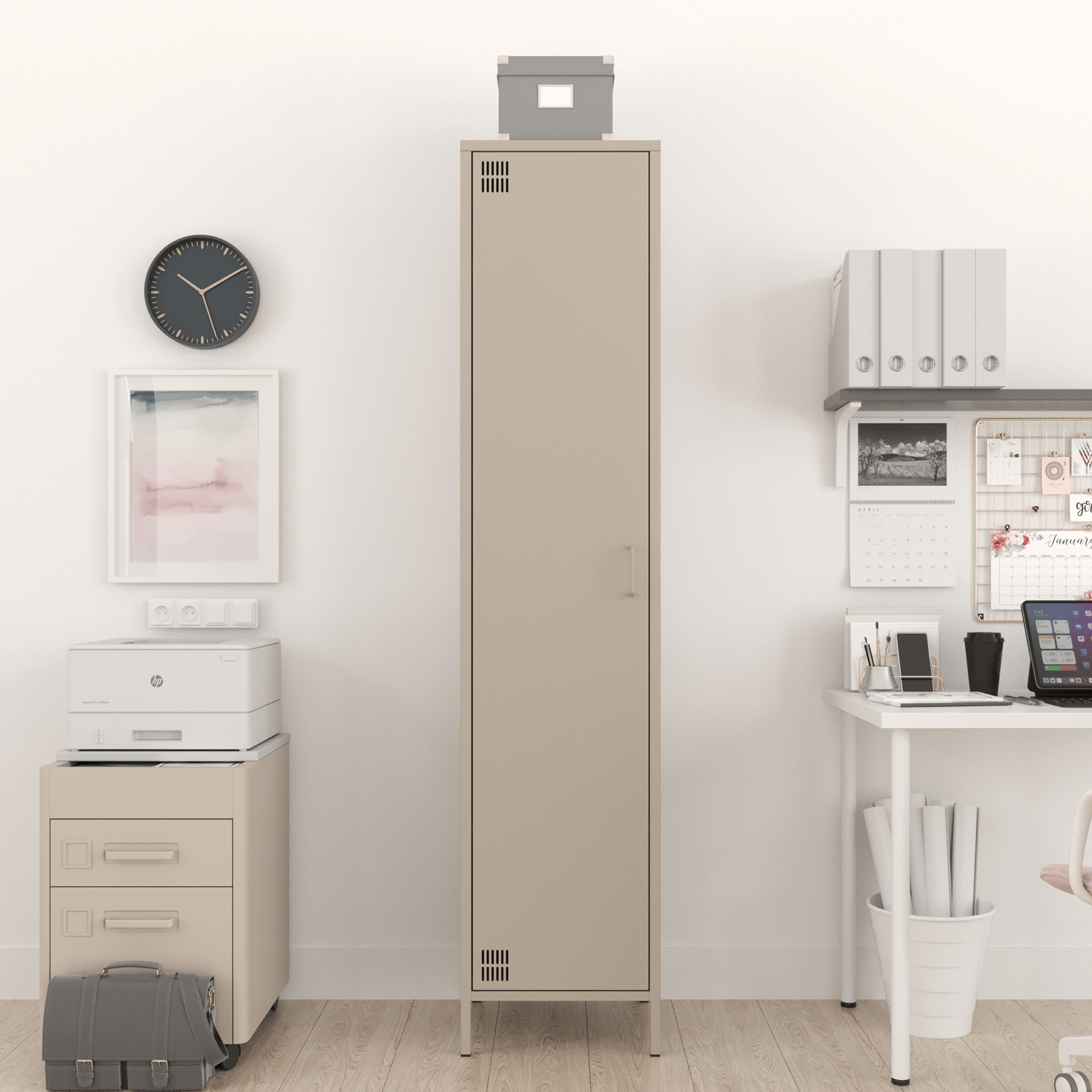 Pera Metal Elbise Dolabı, Soyunma Dolabı, Tek Kapılı, 41,50 x 40 x 189,50 cm - Bej Rengi