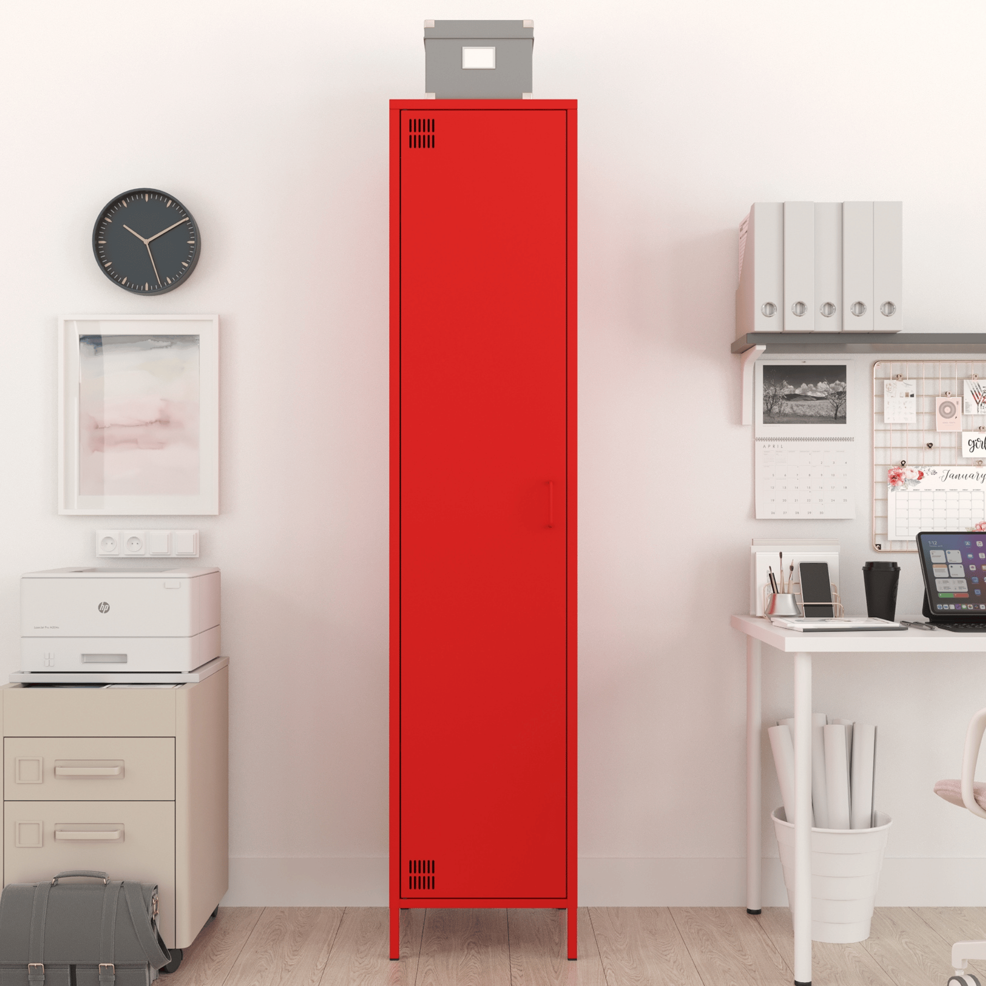 Pera Metal Elbise Dolabı, Soyunma Dolabı, Tek Kapılı, 41,50 x 40 x 189,50 cm - Ral 3020 Kırmızı