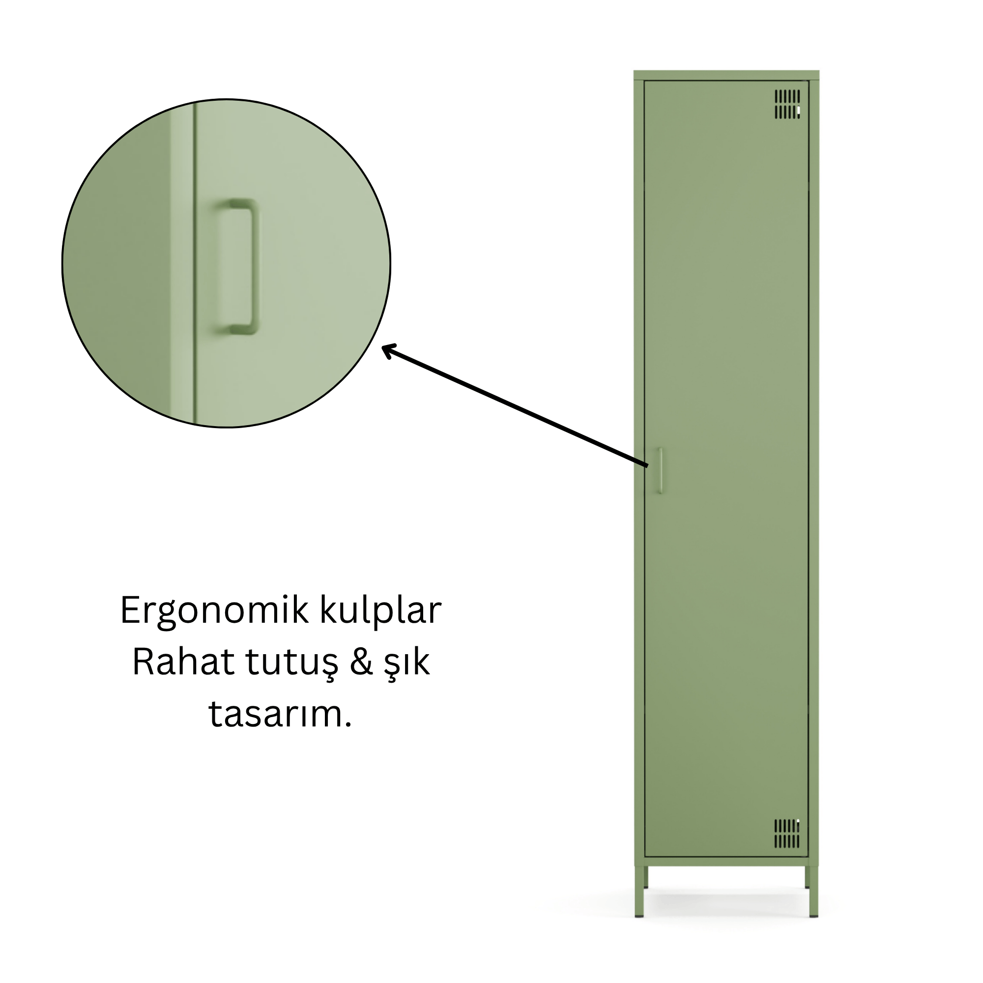Pera Metal Elbise Dolabı, Soyunma Dolabı, Tek Kapılı, 41,50 x 40 x 189,50 cm - Ral 6011 Yeşil