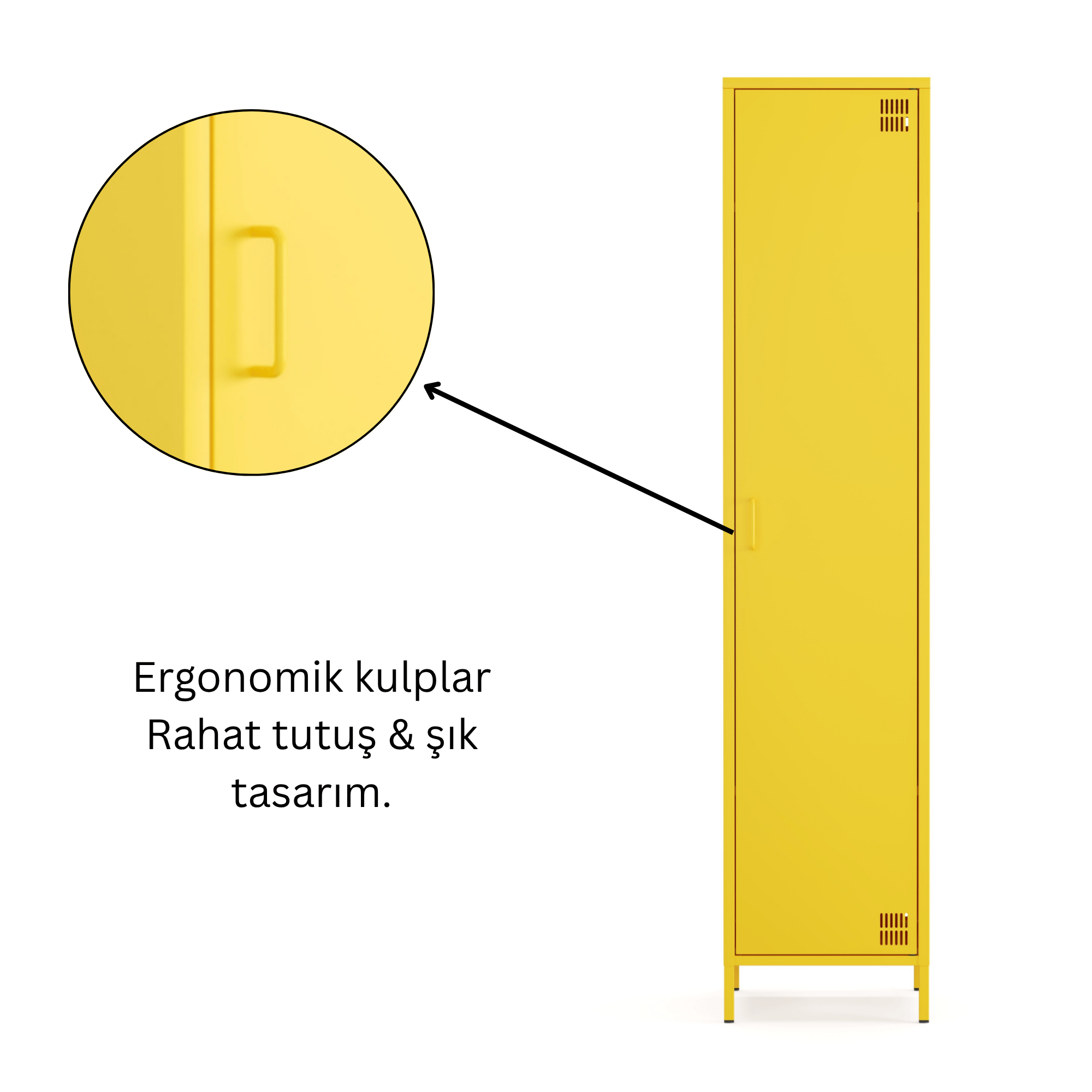 Pera Metal Elbise Dolabı, Soyunma Dolabı, Tek Kapılı, 41,50 x 40 x 189,50 cm - Ral 1018 Sarı