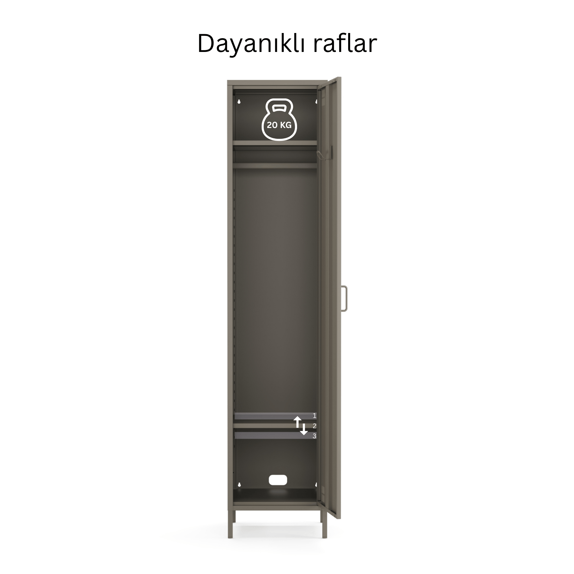 Pera Metal Elbise Dolabı, Soyunma Dolabı, Tek Kapılı, 41,50 x 40 x 189,50 cm - Ral 7039 Antrasit