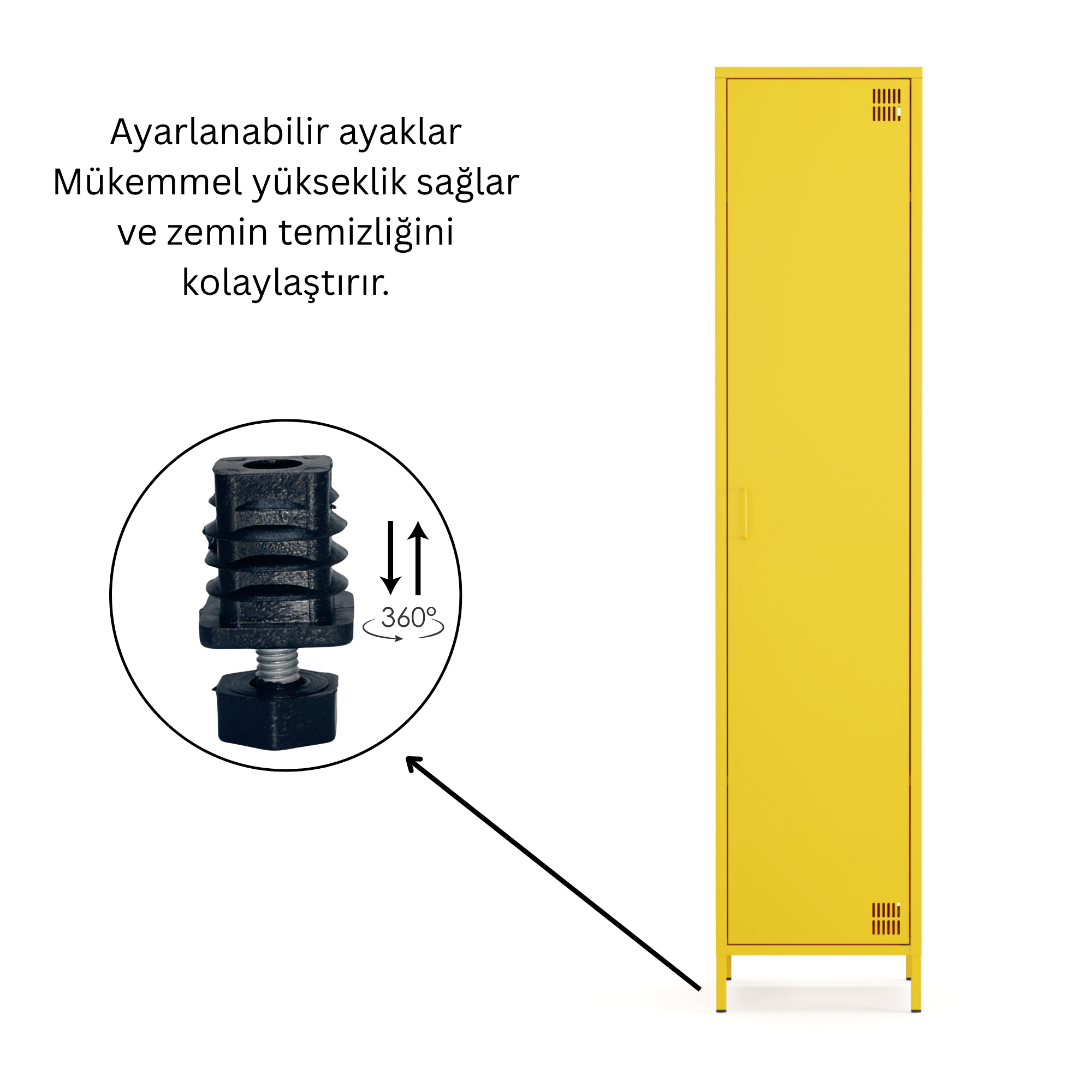 Pera Metal Elbise Dolabı, Soyunma Dolabı, Tek Kapılı, 41,50 x 40 x 189,50 cm - Ral 1018 Sarı