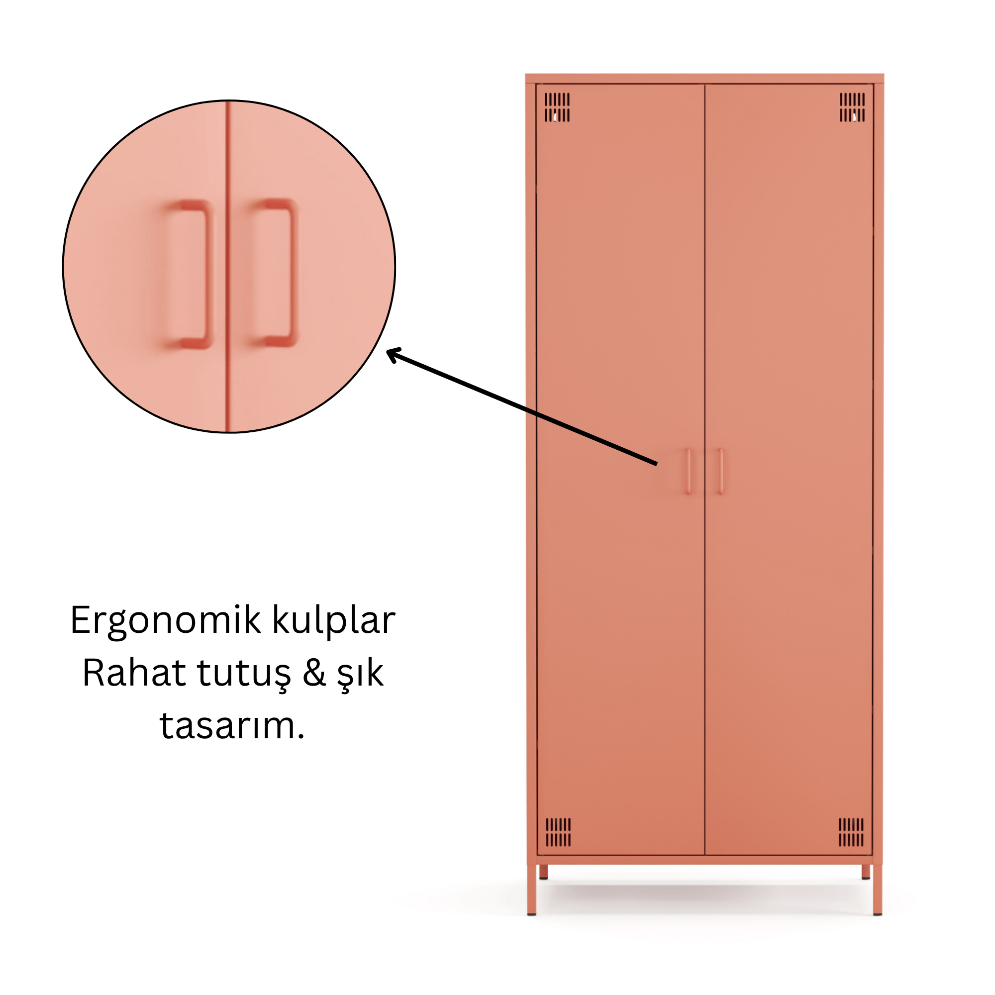 Pera Metal Elbise Dolabı, Soyunma Dolabı, İki Kapılı, 80,50 x 50 x 189,50 cm - Ral 3022 Somon