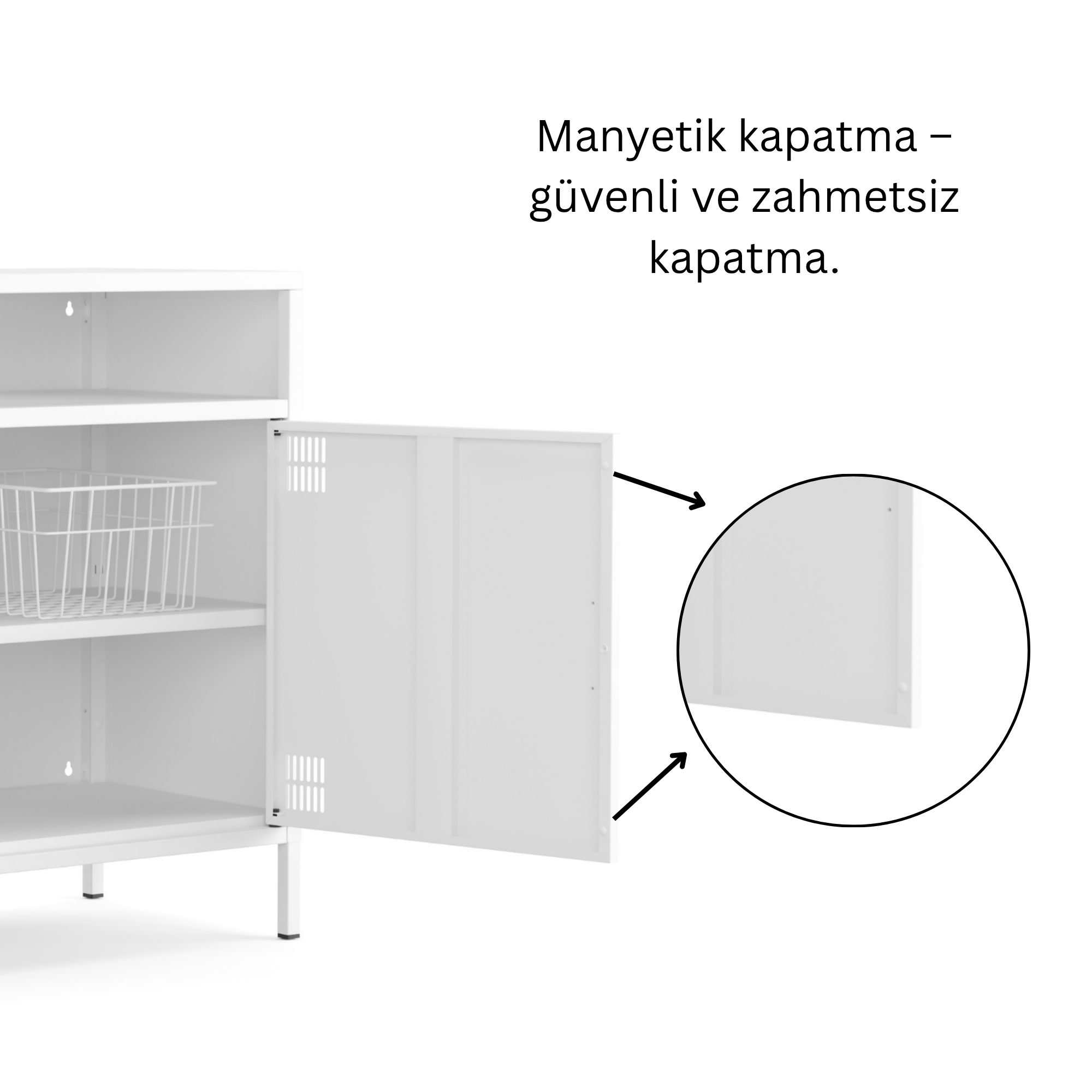 Pera Tv Ünitesi, Tv Dolabı,2 Kapaklı, Açık Raflı 100,50 x 40 x 79,50 cm - Ral 9016 Beyaz