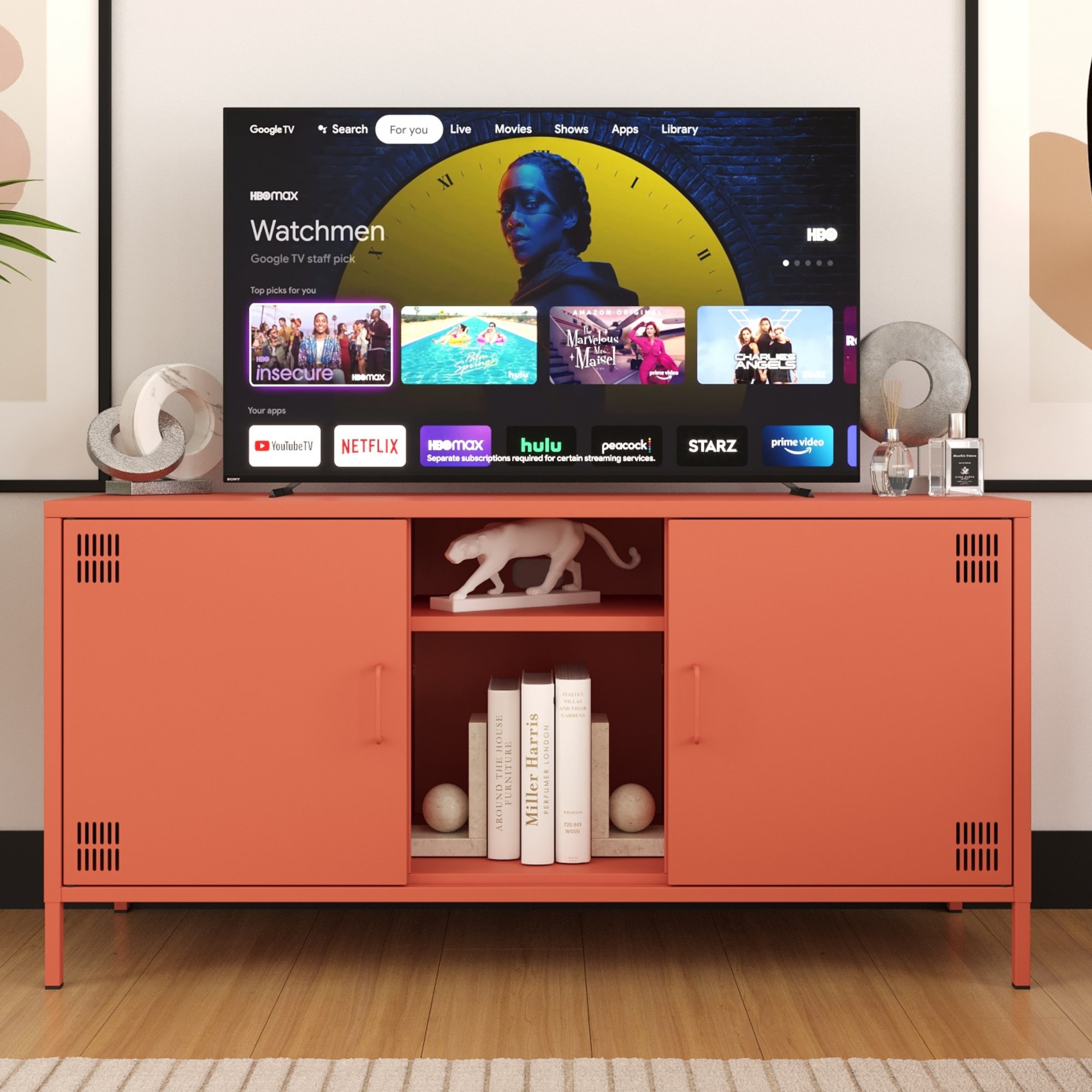 Pera Tv Ünitesi, Tv Dolabı,2 Kapaklı, Açık Raflı 130,50 x 40 x 64,50 cm - Ral 3022 Somon