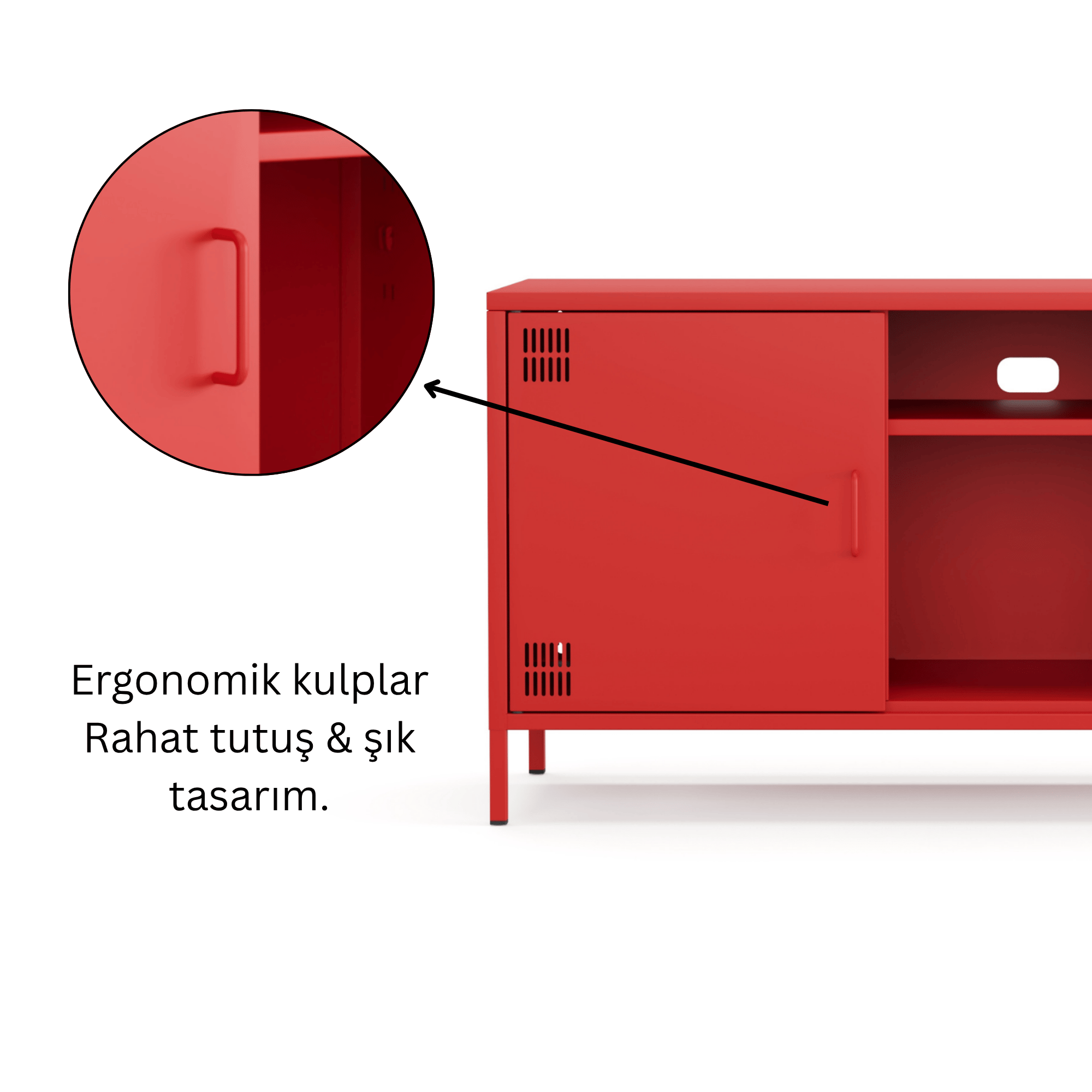 Pera Tv Ünitesi, Tv Dolabı,2 Kapaklı, Açık Raflı 130,50 x 40 x 64,50 cm - Ral 3020 Kırmızı