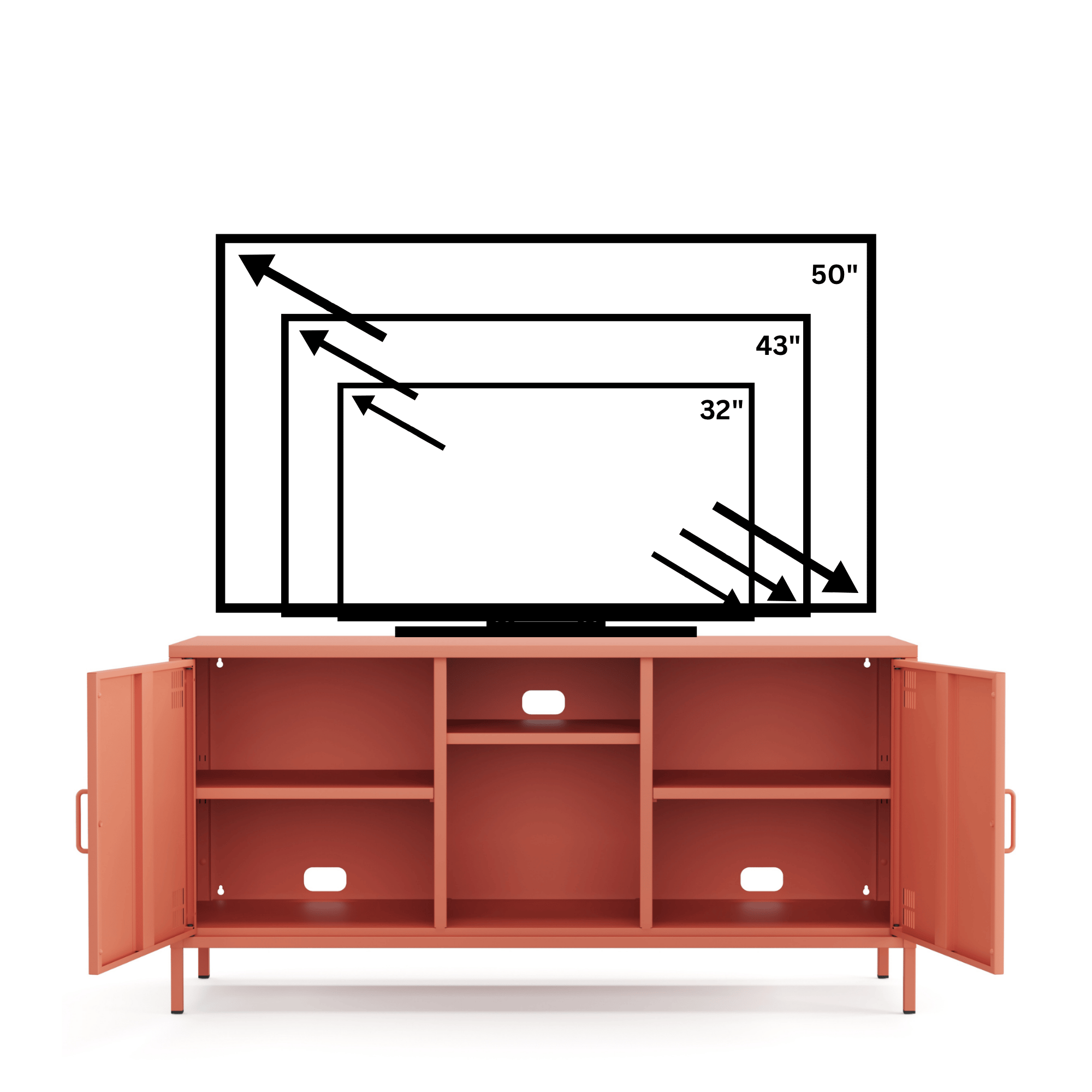 Pera Tv Ünitesi, Tv Dolabı,2 Kapaklı, Açık Raflı 130,50 x 40 x 64,50 cm - Ral 3022 Somon