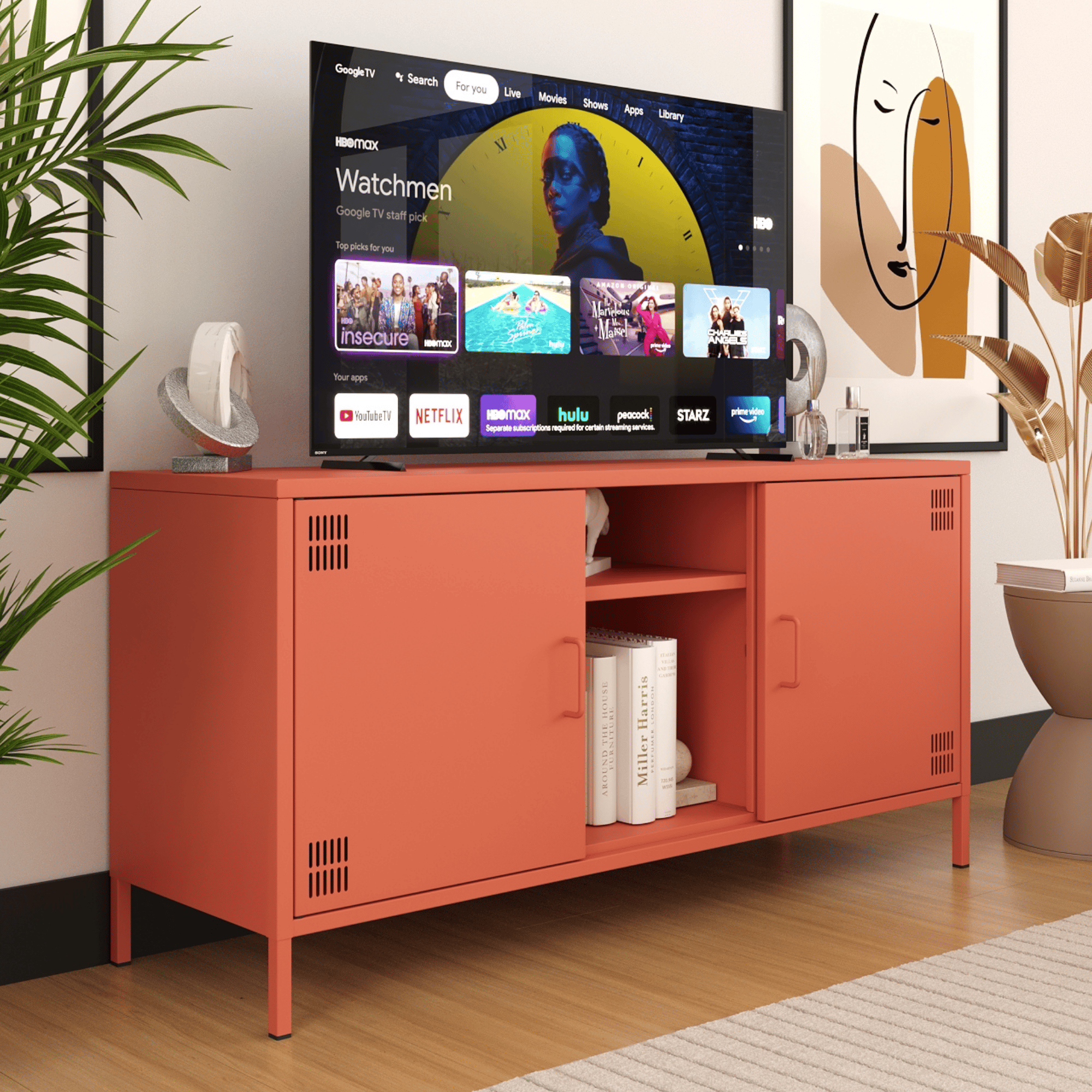 Pera Tv Ünitesi, Tv Dolabı,2 Kapaklı, Açık Raflı 130,50 x 40 x 64,50 cm - Ral 3022 Somon