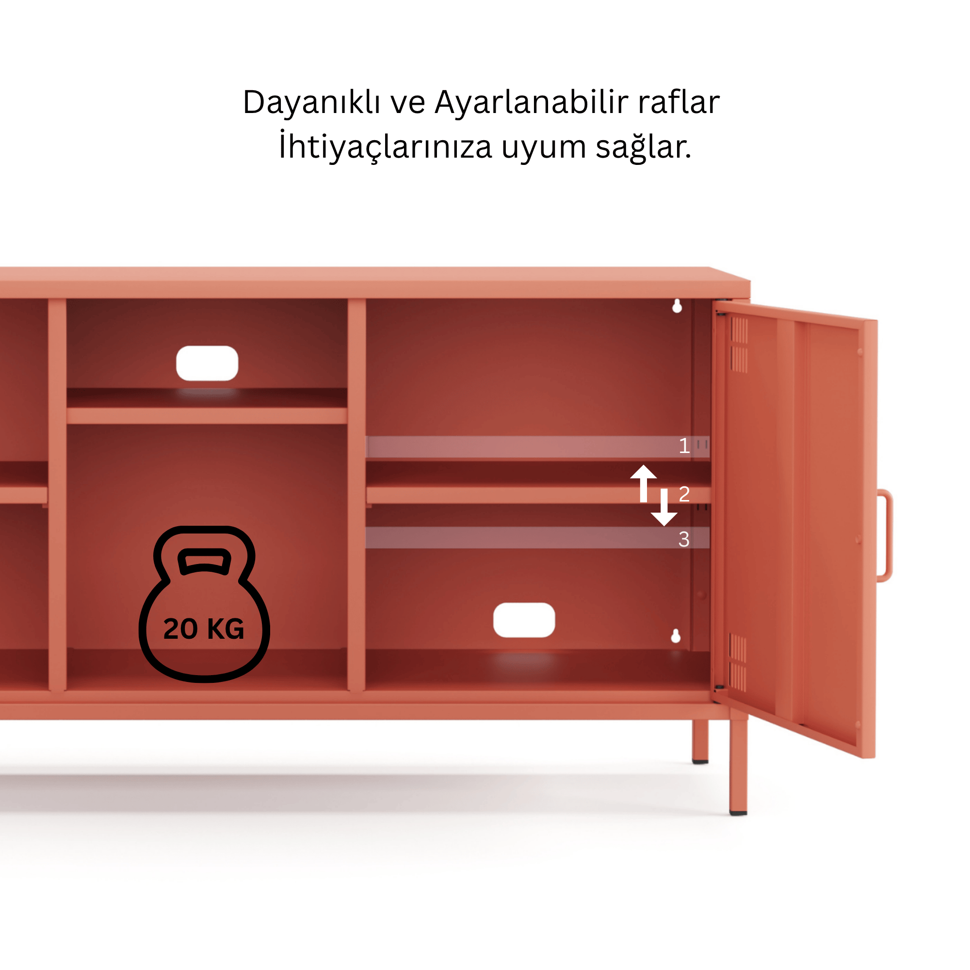 Pera Tv Ünitesi, Tv Dolabı,2 Kapaklı, Açık Raflı 130,50 x 40 x 64,50 cm - Ral 3022 Somon