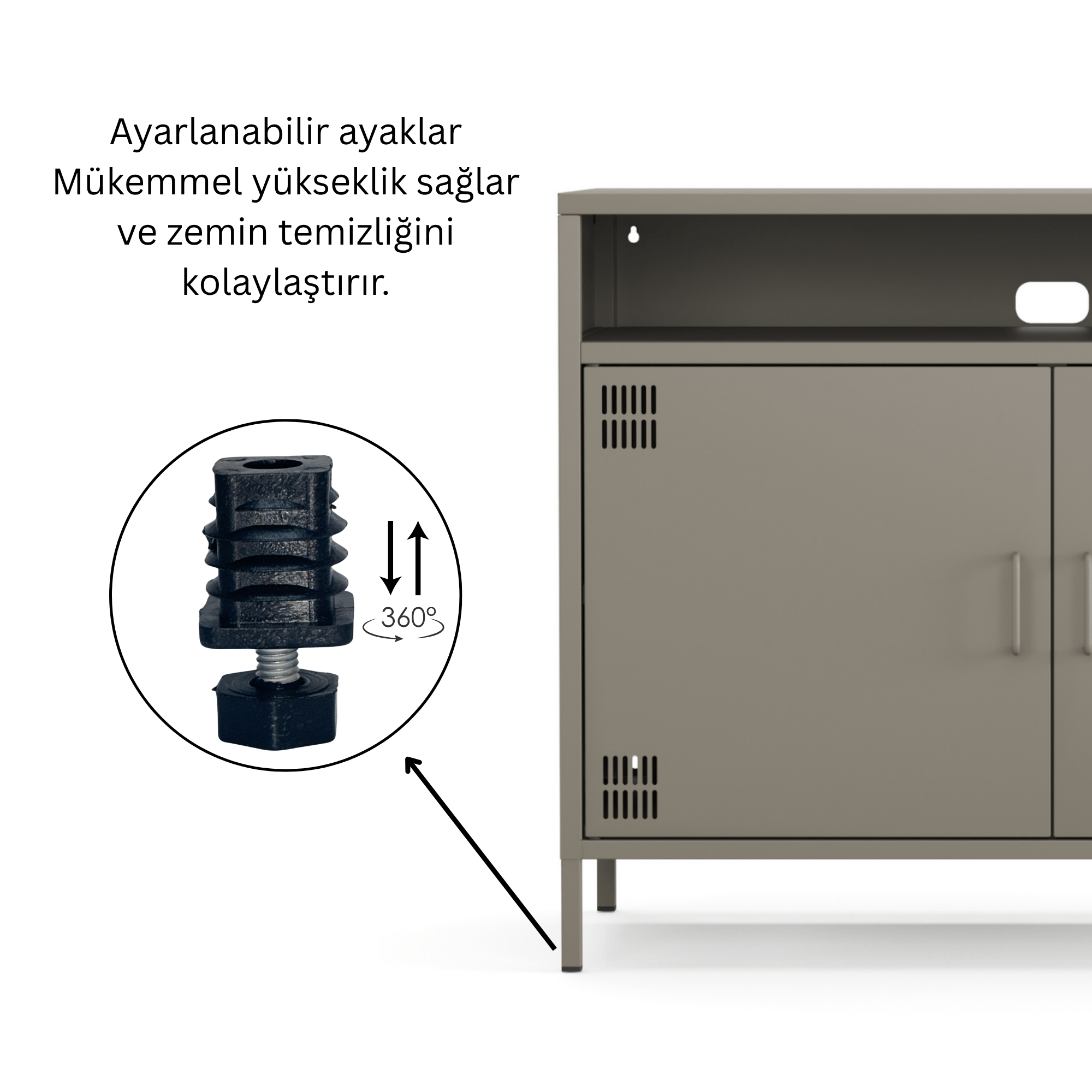 Pera Tv Ünitesi, Tv Dolabı,2 Kapaklı, Açık Raflı 100,50 x 40 x 79,50 cm - Ral 7039 Antrasit
